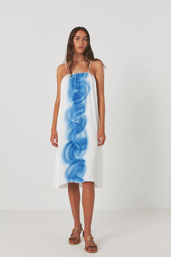 Milli - Swirl string elastic dress I Blue white combo    1 - Rabens Saloner