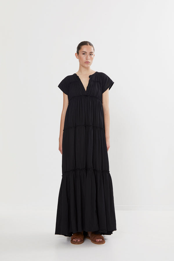 Gisele - Cotton flare long dress I Black    1 - Rabens Saloner