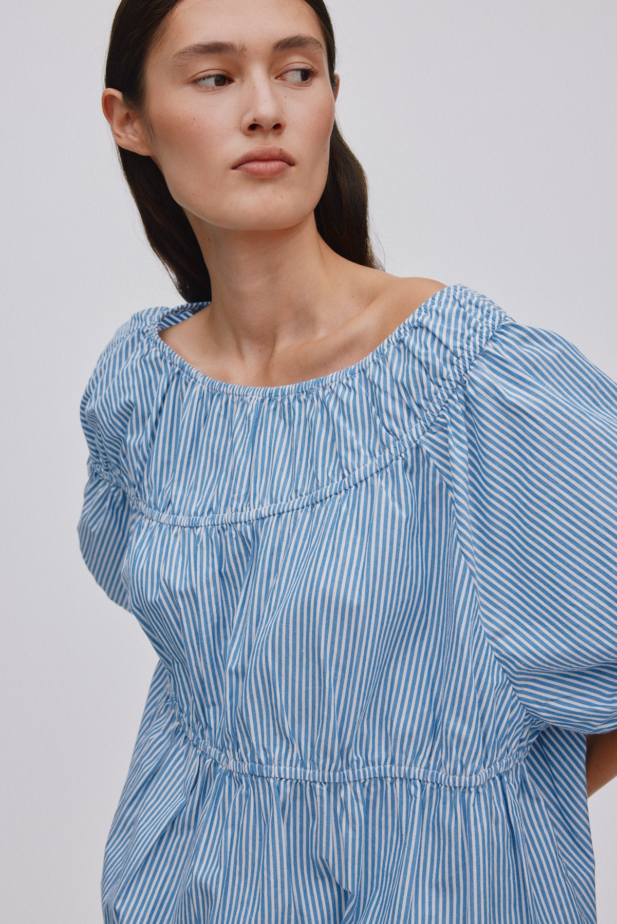 Lotte - Quilt stripe elasticated top I Blue white stripe Blue white stripe XS/S 4 - Rabens Saloner