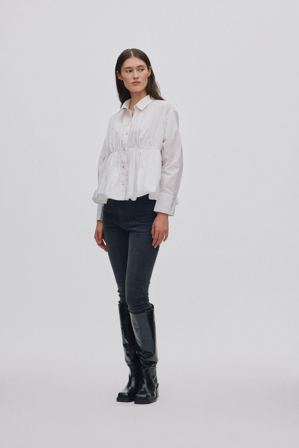 Sophie - Poplin puffed hem shirt I White 2 - Rabens Saloner