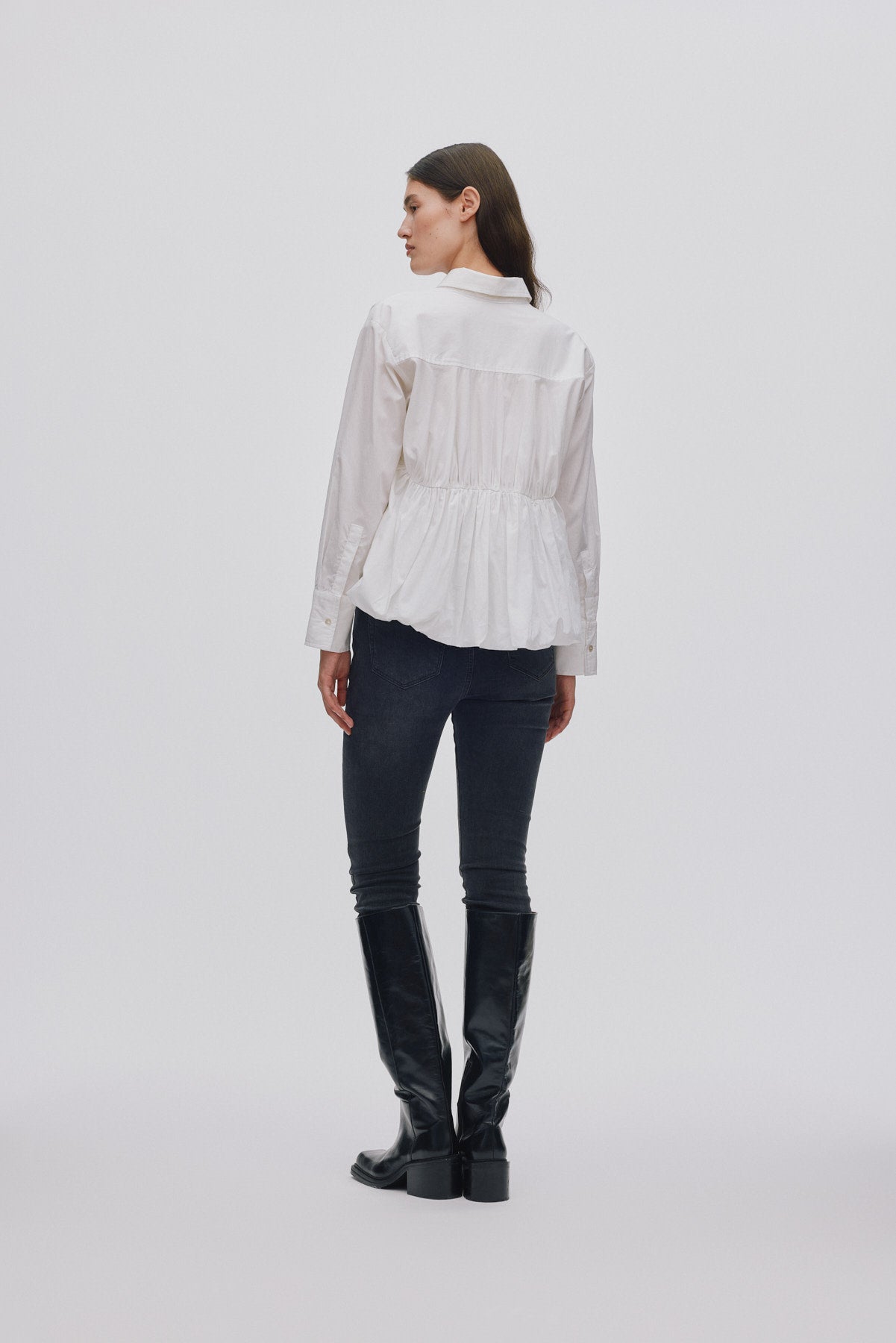 Sophie - Poplin puffed hem shirt I White 3 - Rabens Saloner