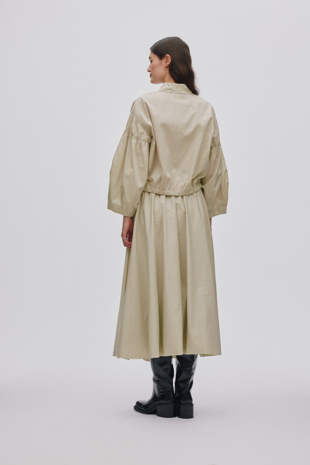 Poplin shirt box pleat sleeve - Veda I Pelican grey 2 - Rabens Saloner