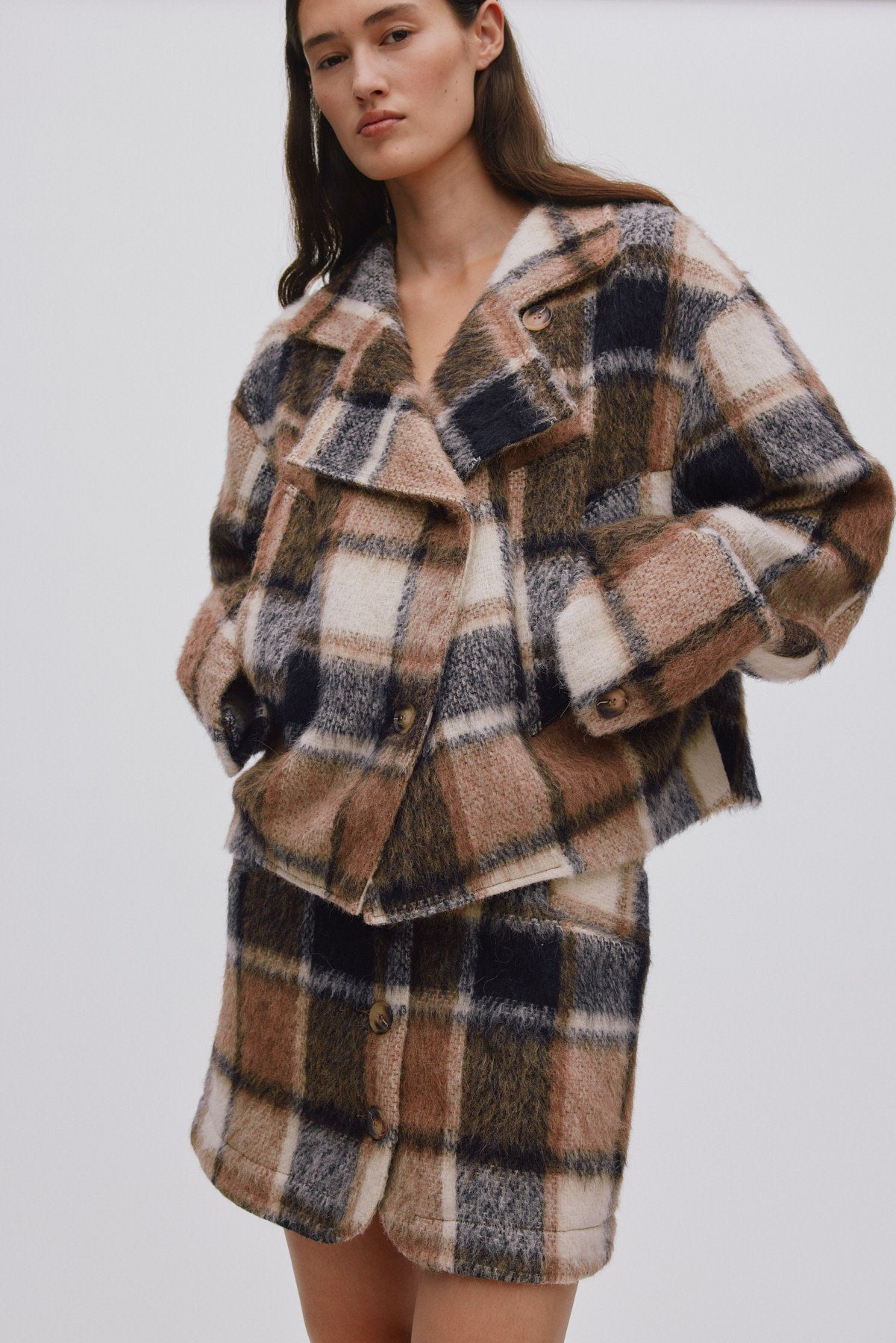 Ehsan - Jumbo check jacket I Brown check 1 - Rabens Saloner