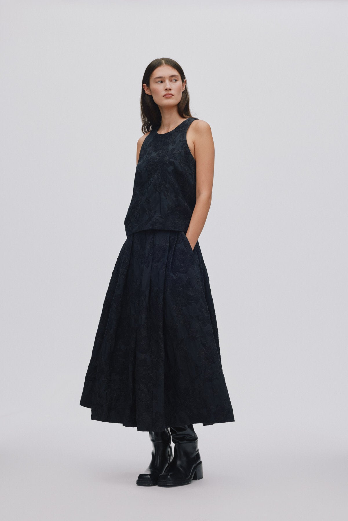 Clipped jacquard tank top - Piper I Pirate black 2 - Rabens Saloner