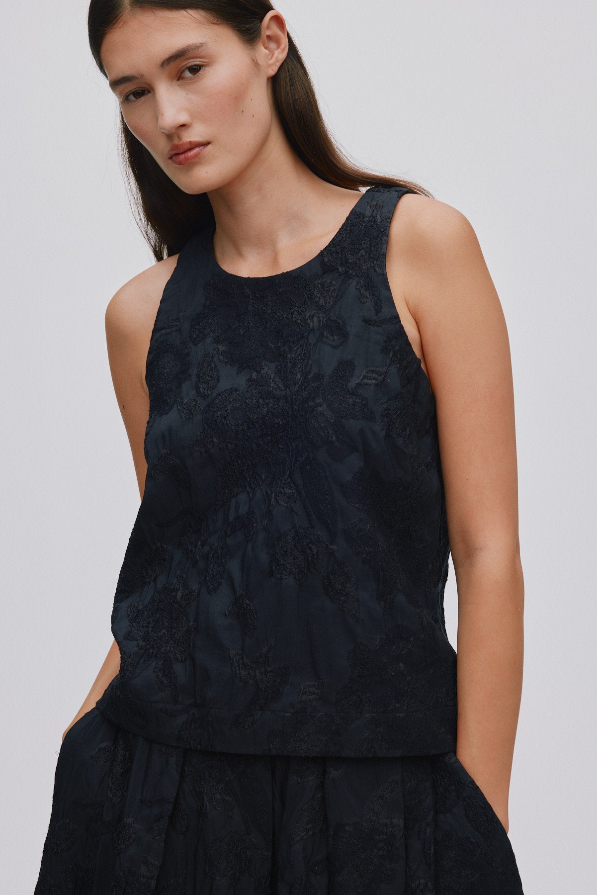 Clipped jacquard tank top - Piper I Pirate black 3 - Rabens Saloner