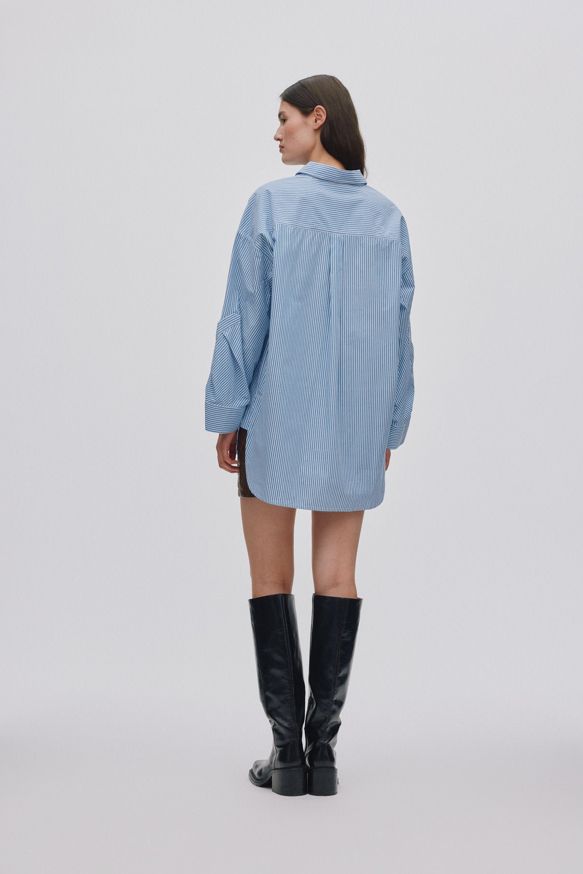 Bobbies - Quilt stripe oversize shirt I Blue white stripe 3 - Rabens Saloner