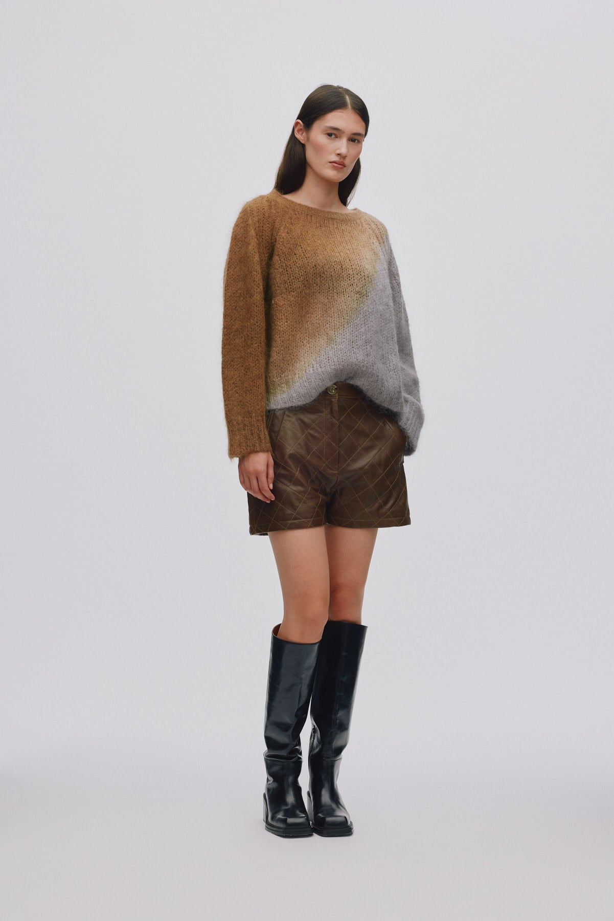 Jasmin - Cross dye boxy sweater I Dark toffee grey combo Dark toffee grey combo XS 1 - Rabens Saloner