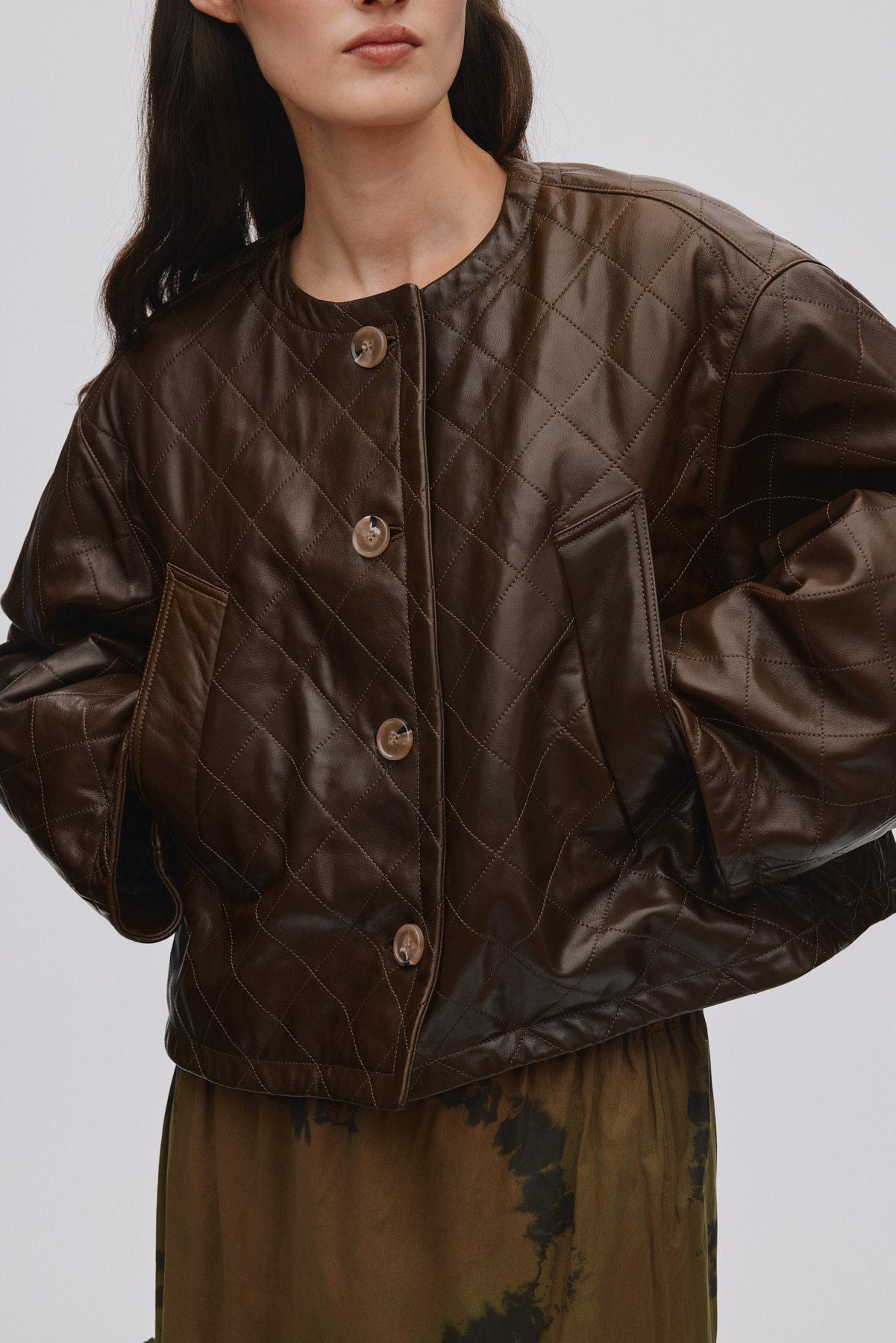 Berra - Quilted leather jacket I Olive 5 - Rabens Saloner