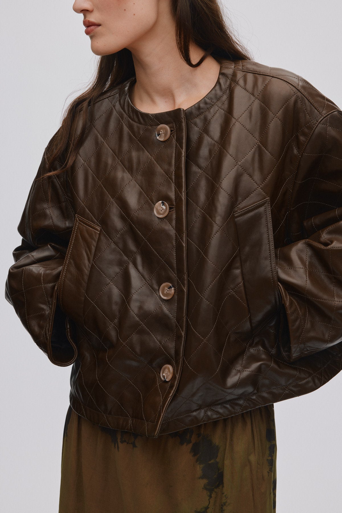 Berra - Quilted leather jacket I Olive 6 - Rabens Saloner
