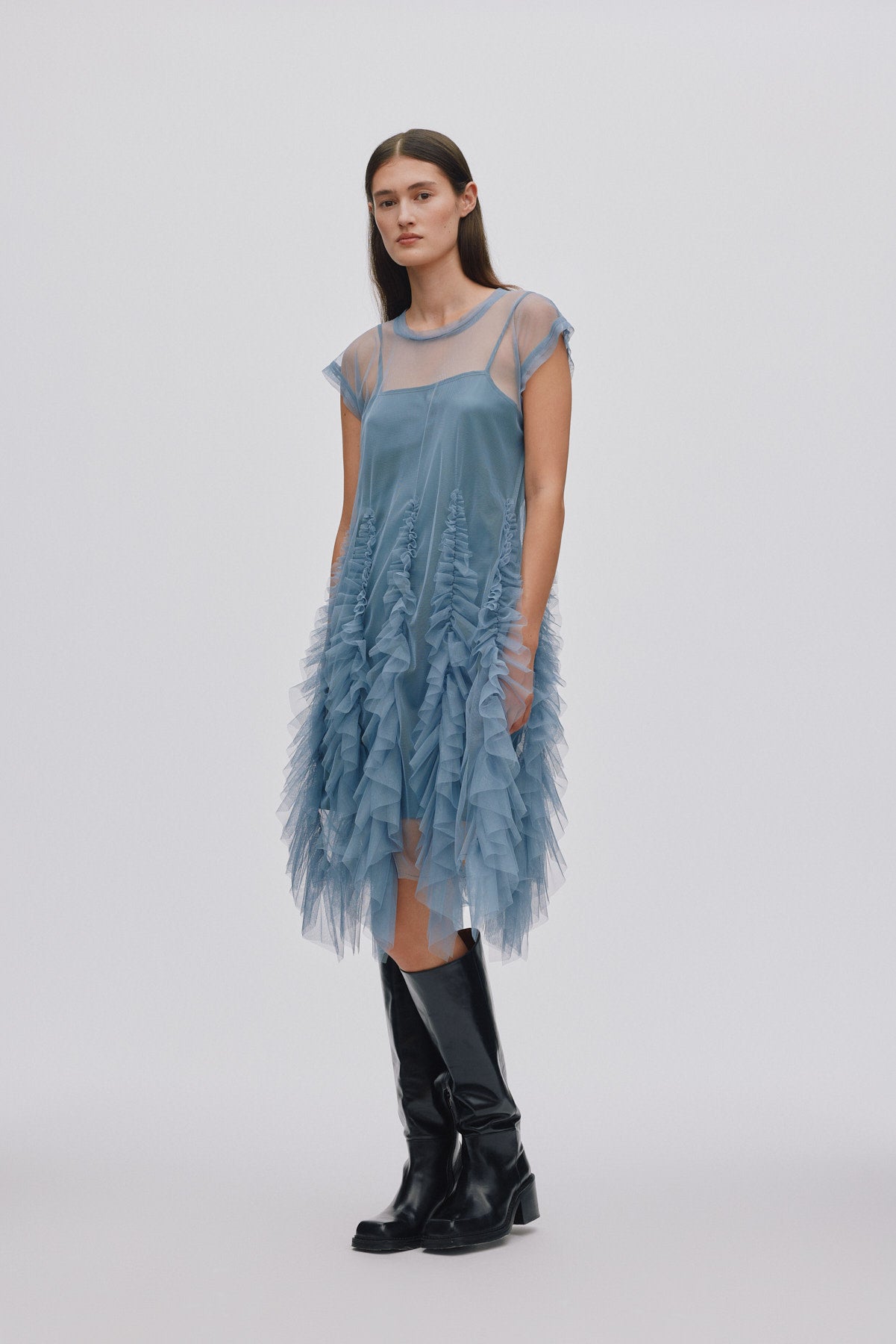 Frilly tulle dress - Ghita I Dusty blue