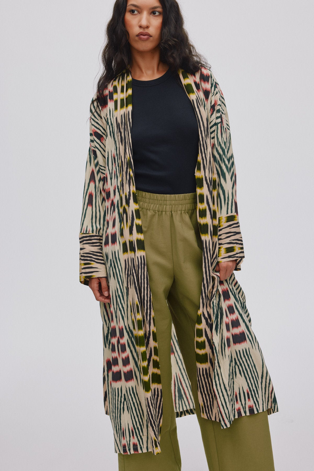 Sunita - Ikat combo robe dress I Forest pink sand & citrus combo 3 - Rabens Saloner