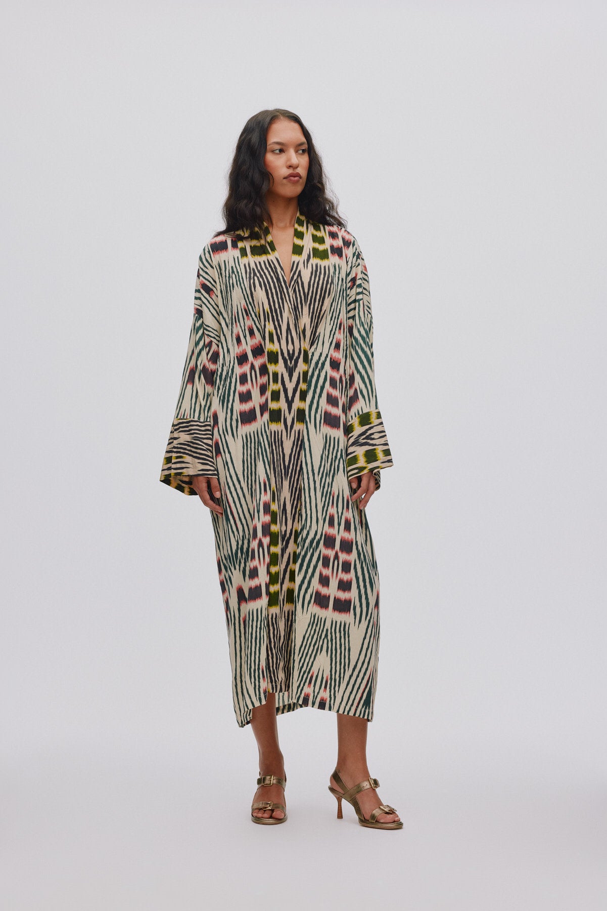 Sunita - Ikat combo robe dress I Forest pink sand & citrus combo 5 - Rabens Saloner