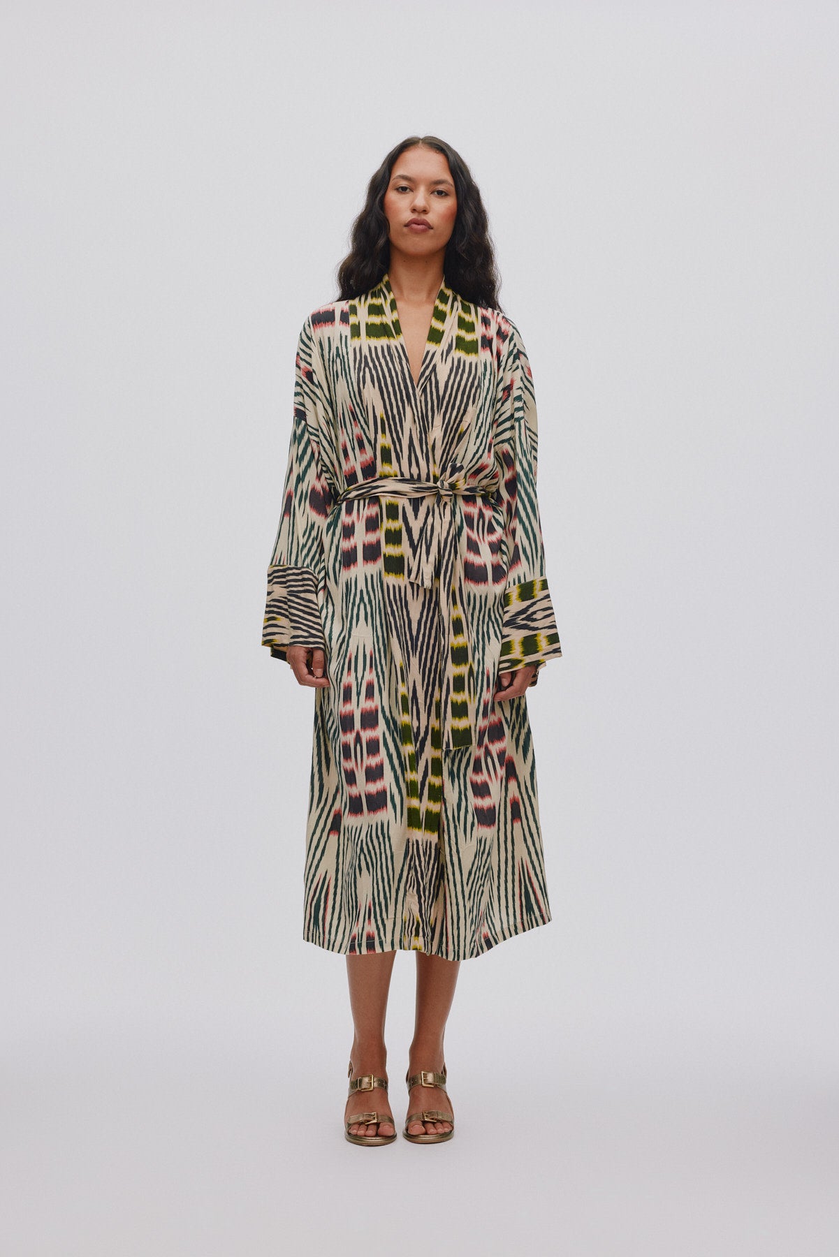 Sunita - Ikat combo robe dress I Forest pink sand & citrus combo 7 - Rabens Saloner