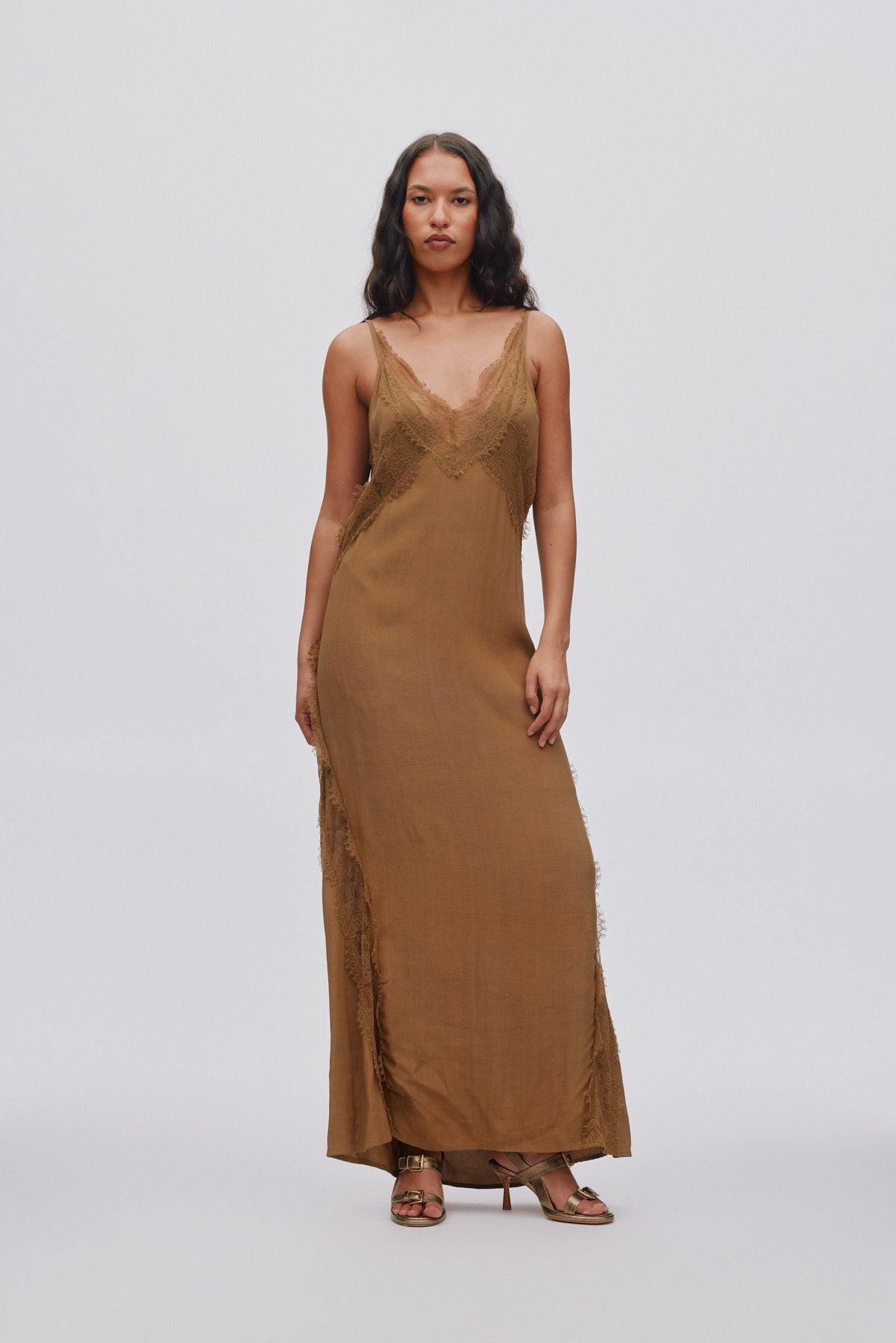Lilou - Sheer lace panelled dress I Hazelnut Hazelnut XS 1 - Rabens Saloner