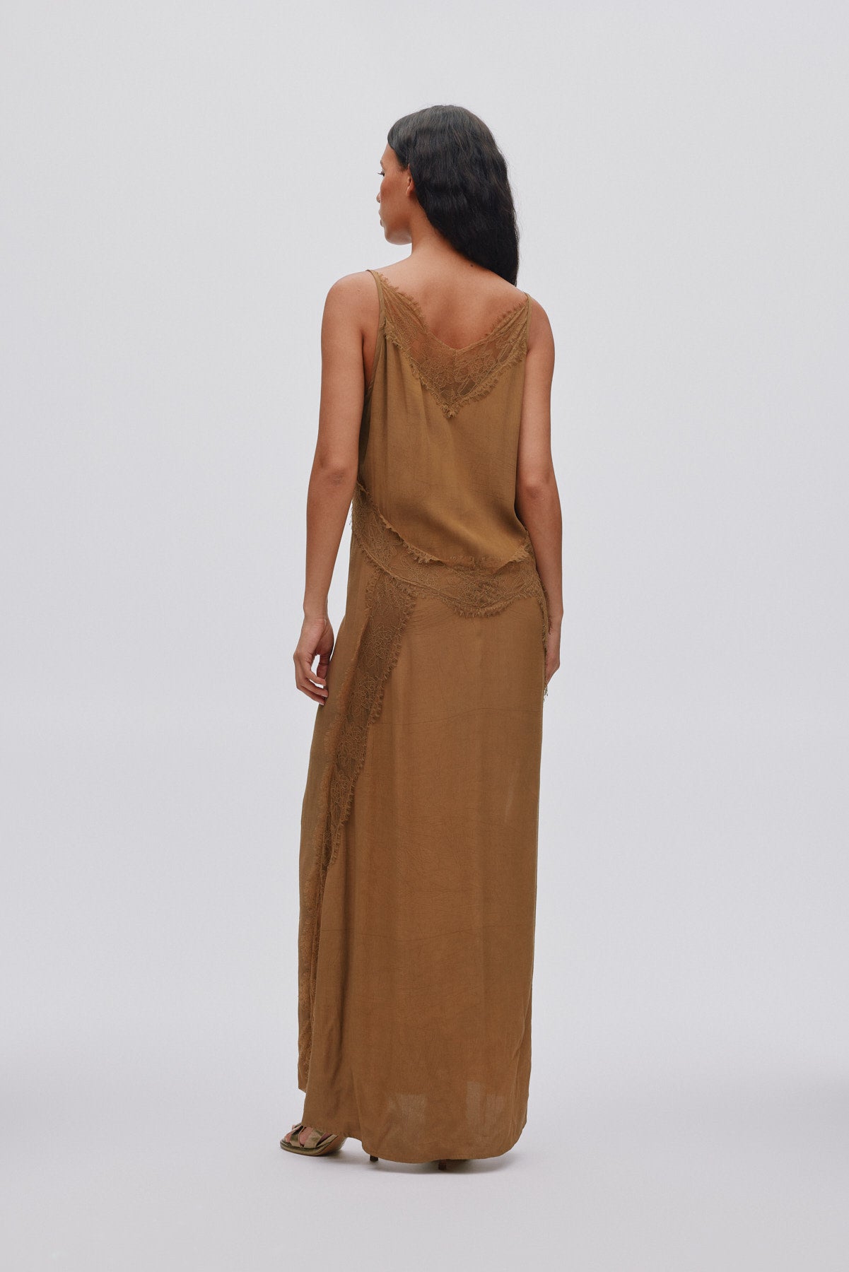 Lilou - Sheer lace panelled dress I Hazelnut 2 - Rabens Saloner