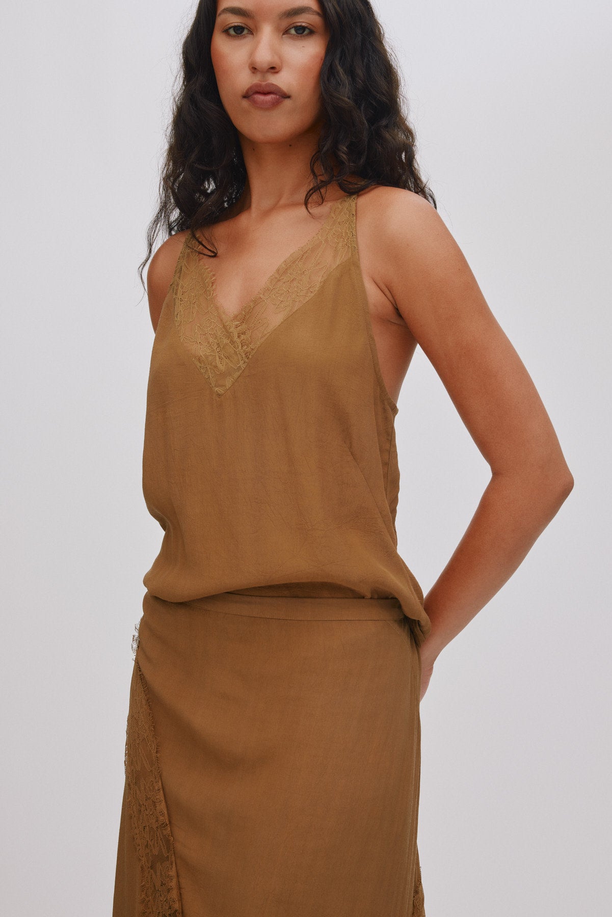 Jodie - Sheer lace camisole I Hazelnut 4 - Rabens Saloner