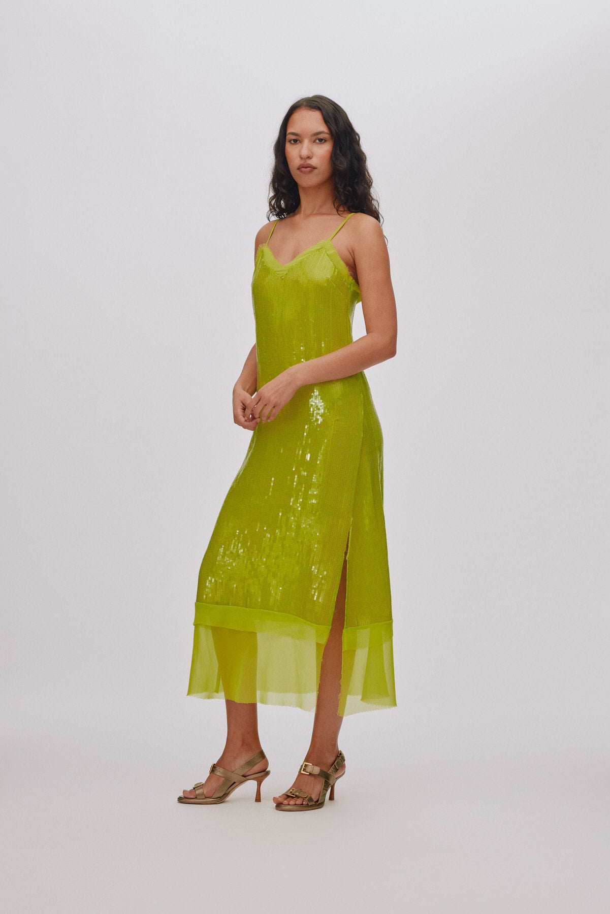 Gloria - Mini sequin strap dress I Chartreuse 1 - Rabens Saloner