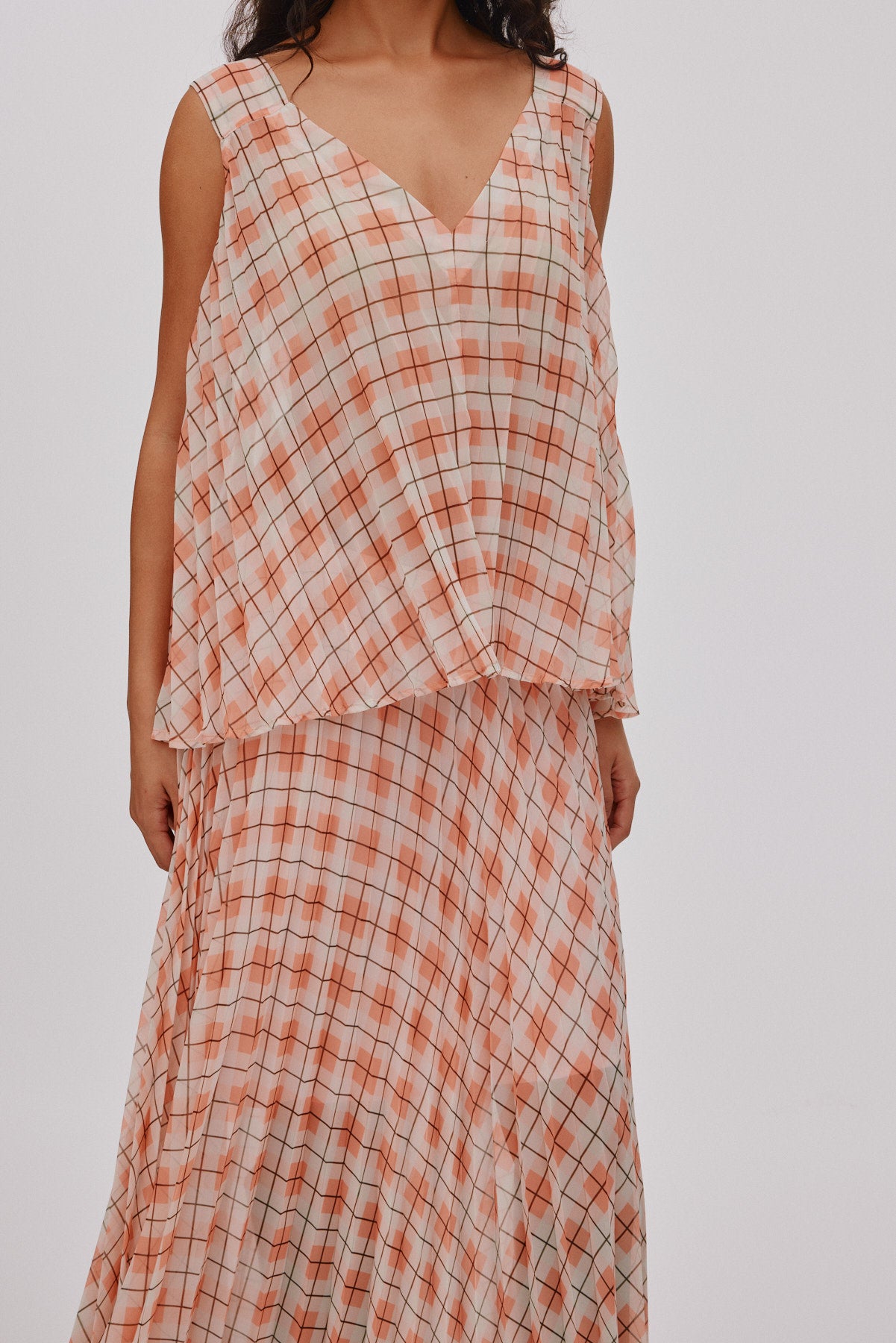 Sage - Transparent check top I Mandarin pleat 3 - Rabens Saloner