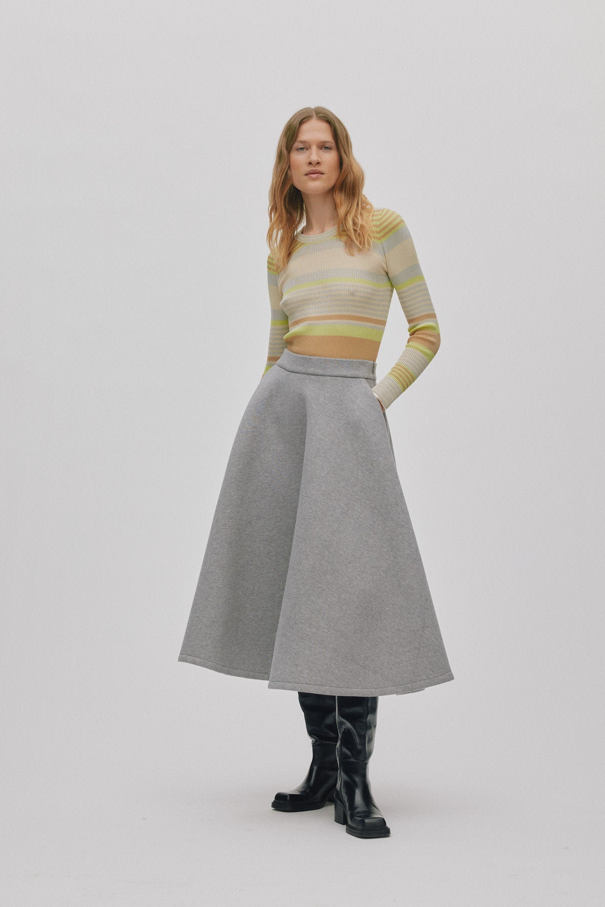 Jacka - Ribbed stripes knit top I Soft lime stripe Soft lime stripe XS 1 - Rabens Saloner