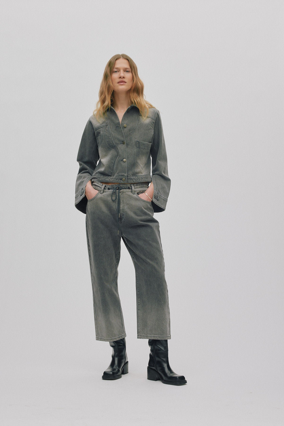 Beza - Grey denim drawstring pants I Washed grey 2 - Rabens Saloner