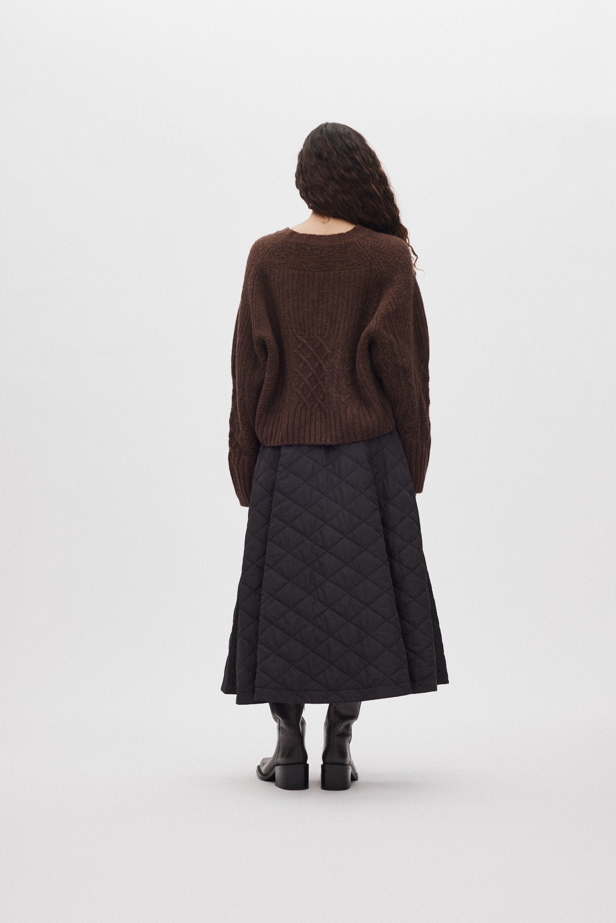 Baze - Patchwork knit cropped sweater I Brown 3 - Rabens Saloner