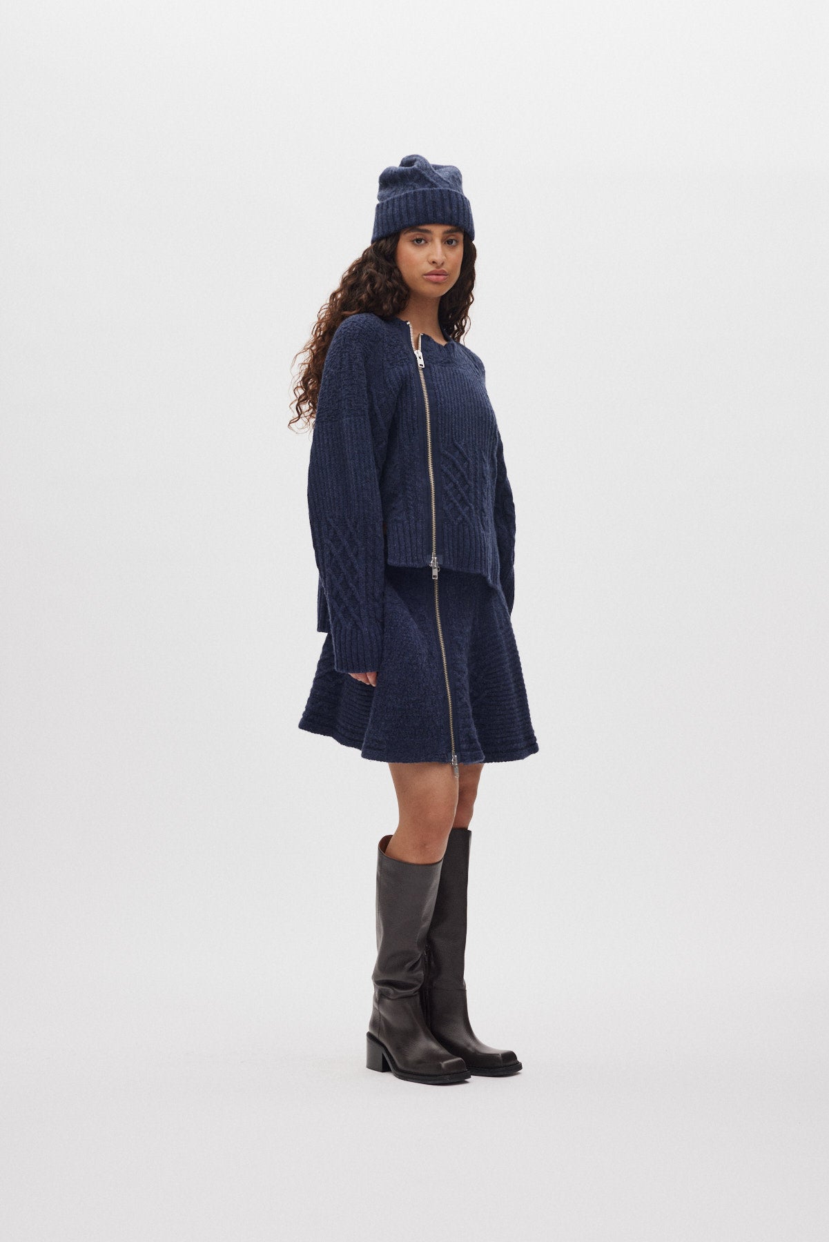 Luka - Patchwork knit cardigan I Indigo 1 - Rabens Saloner