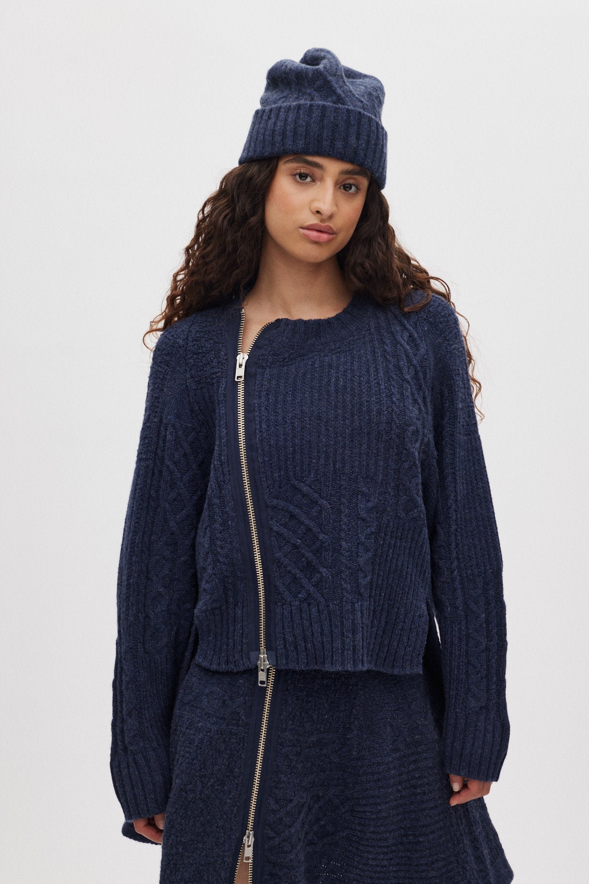 Luka - Patchwork knit cardigan I Indigo 3 - Rabens Saloner