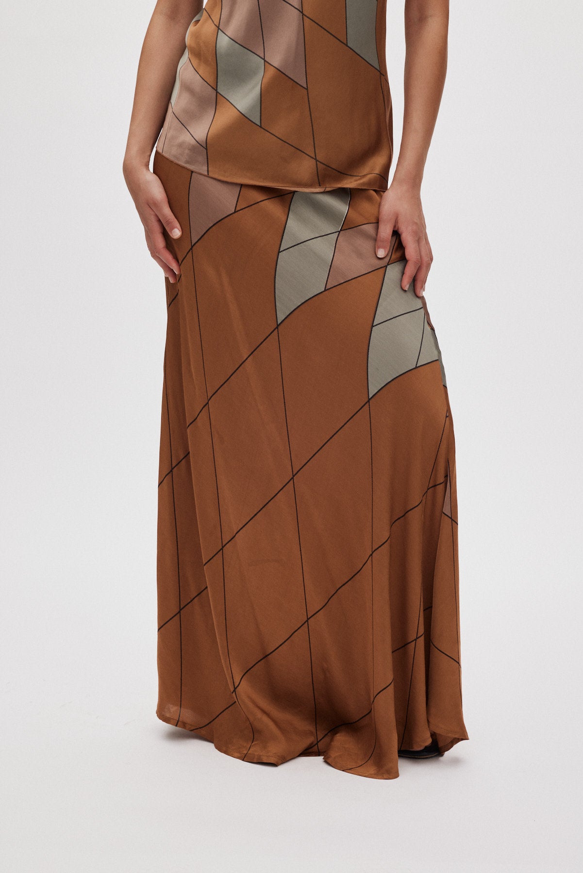 Mumle - Diamond print bias skirt I Rust combo 2 - Rabens Saloner