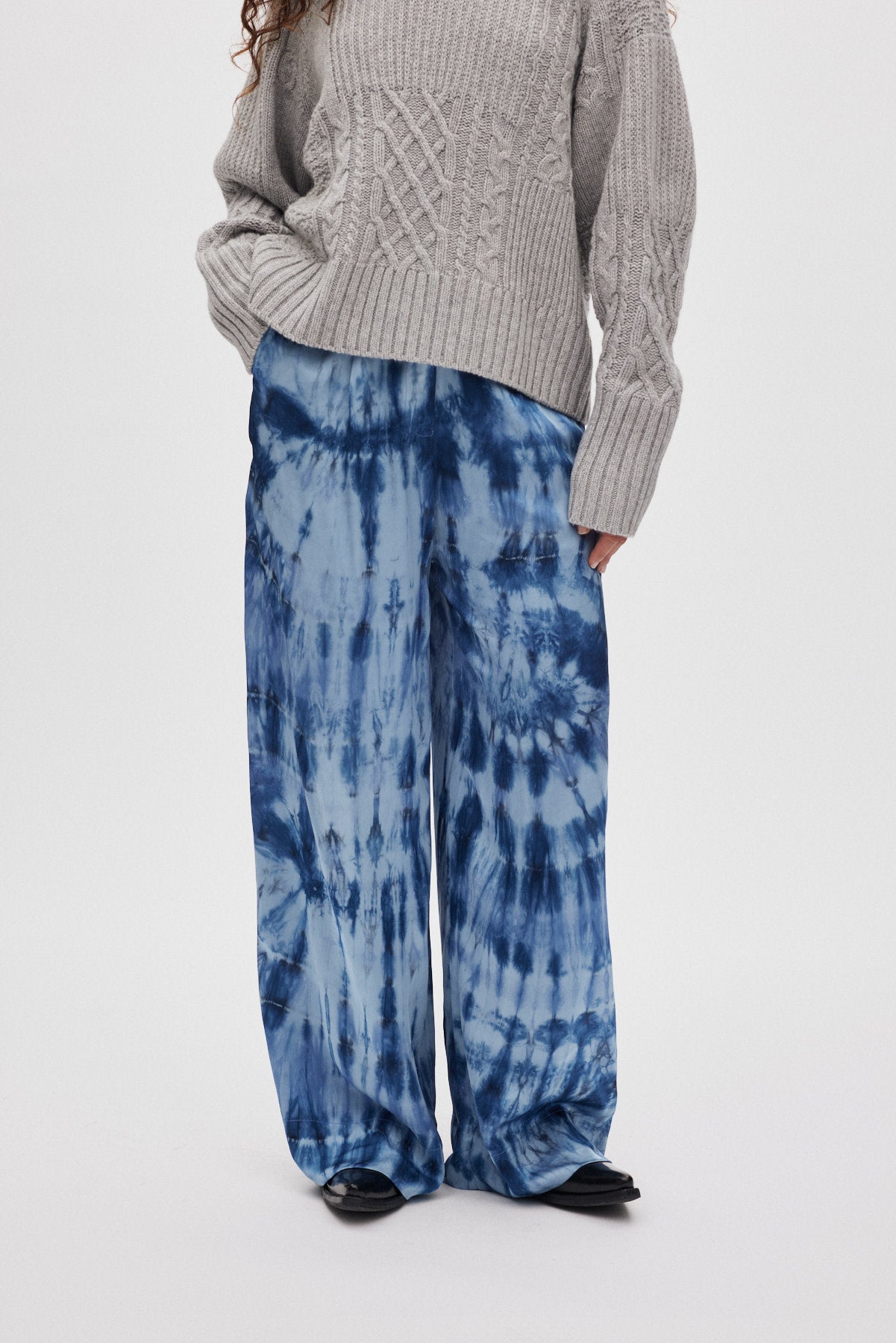 Briana - Lava pleat wide pants I Blue combo 2 - Rabens Saloner