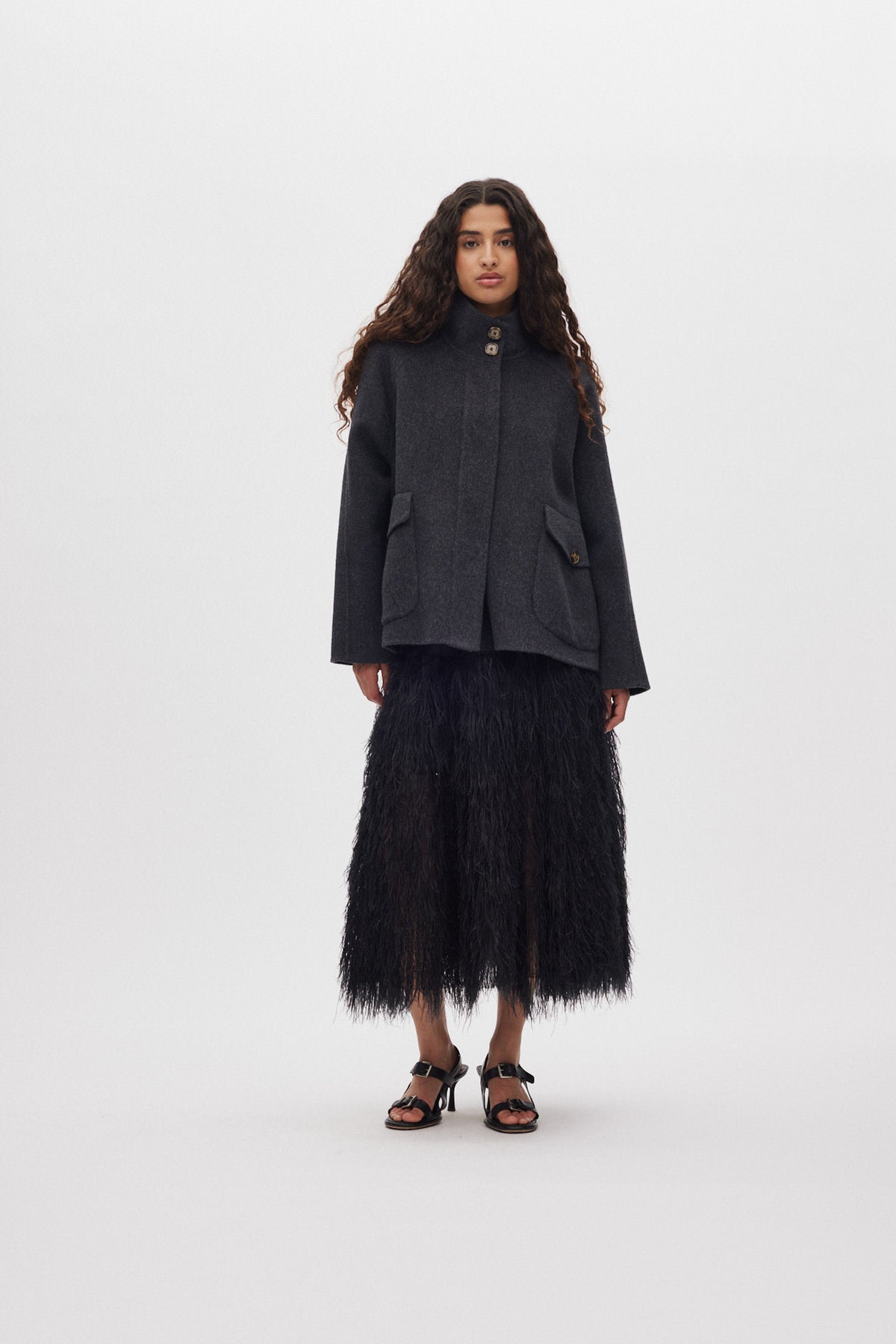 Hillevi - Double felt wool jacket I Dark grey melange 1 - Rabens Saloner