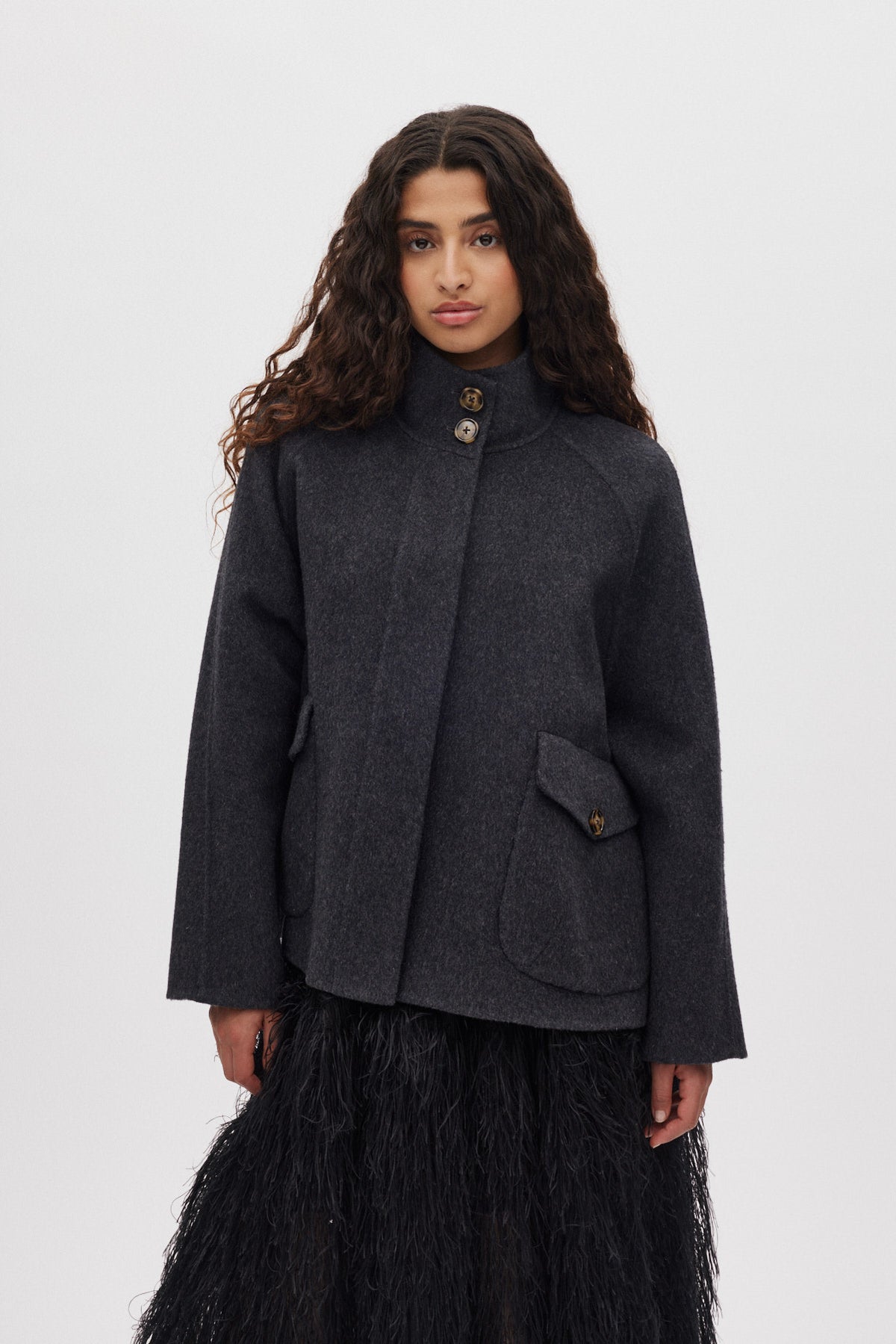 Hillevi - Double felt wool jacket I Dark grey melange 2 - Rabens Saloner