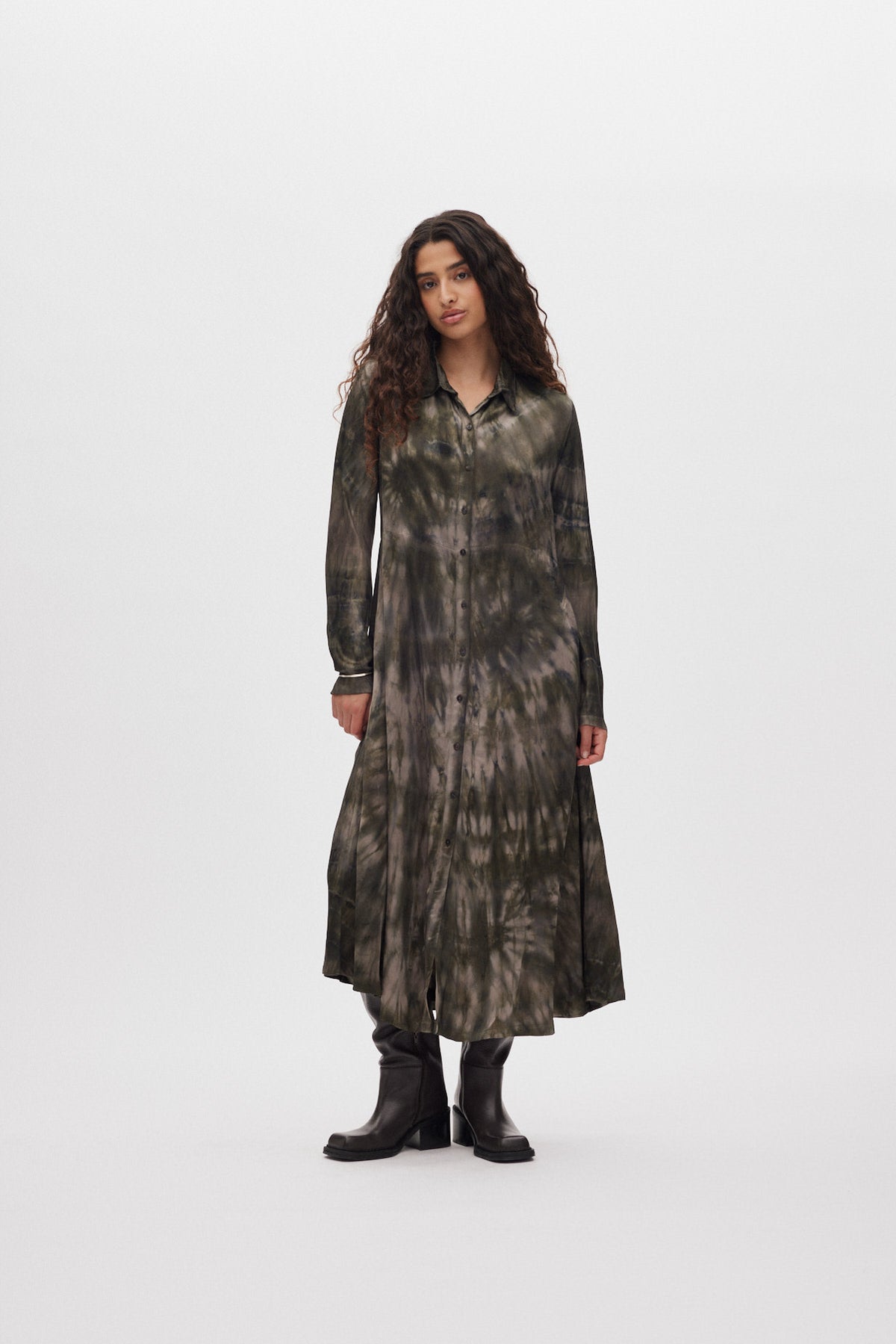Vija - Lava button dress I Grey green combo 1 - Rabens Saloner