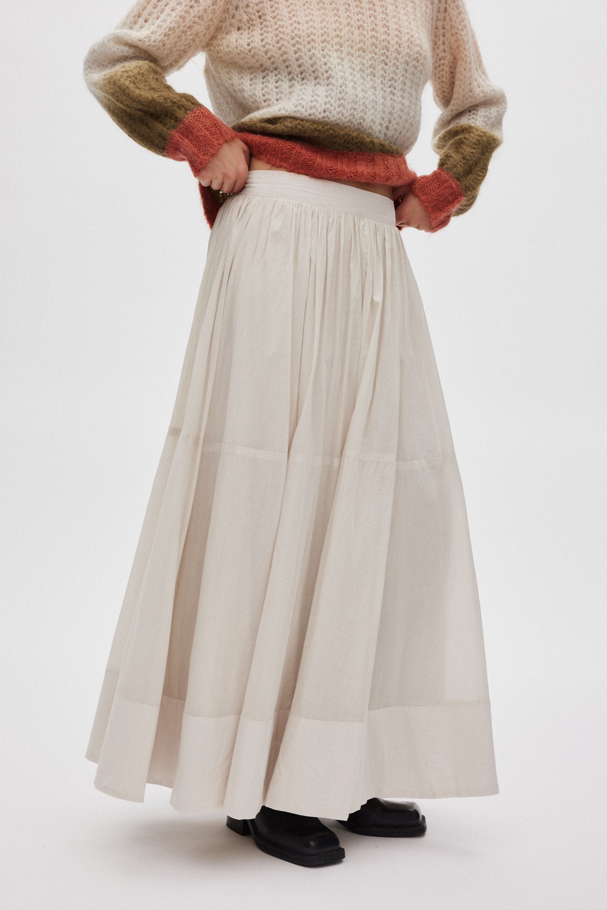 Dema - Poplin full layered skirt I Clay 4 - Rabens Saloner