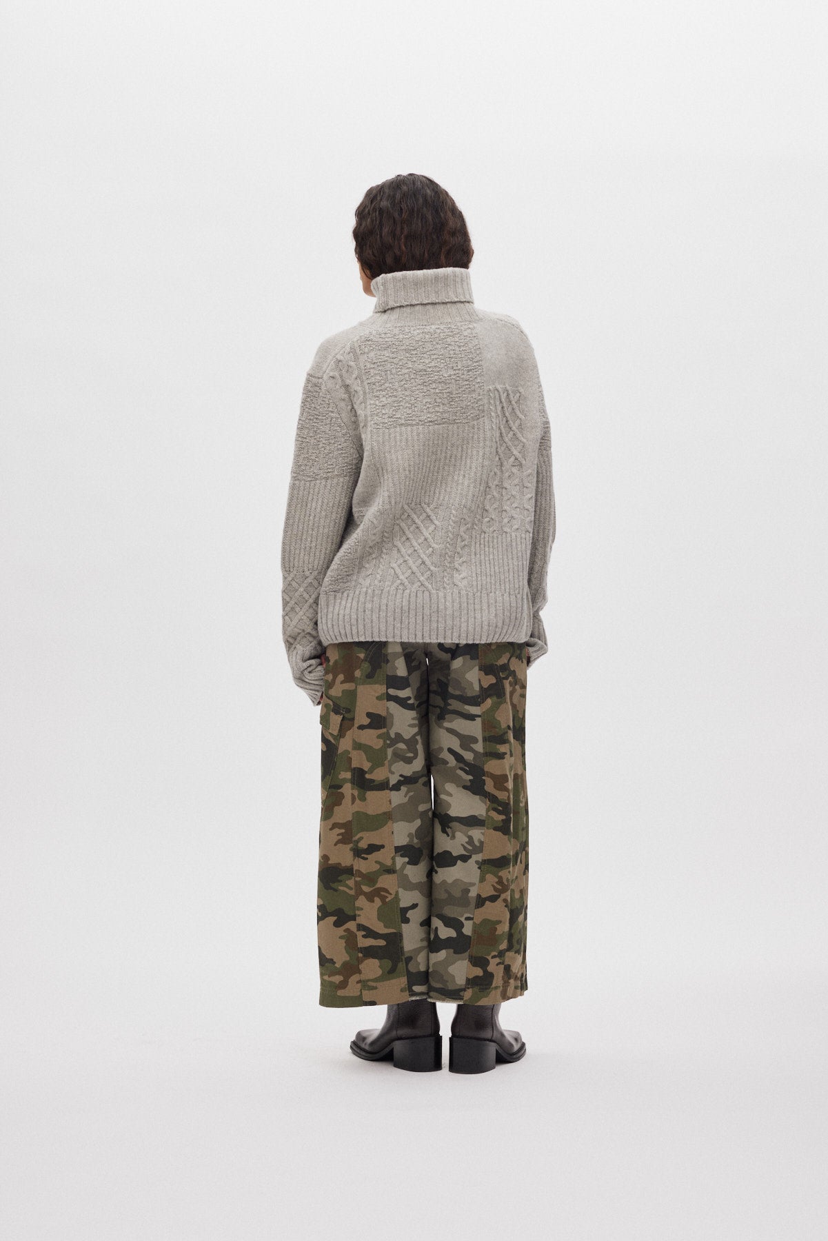 Anli - Patchwork knit sweater I Light grey melange 3 - Rabens Saloner