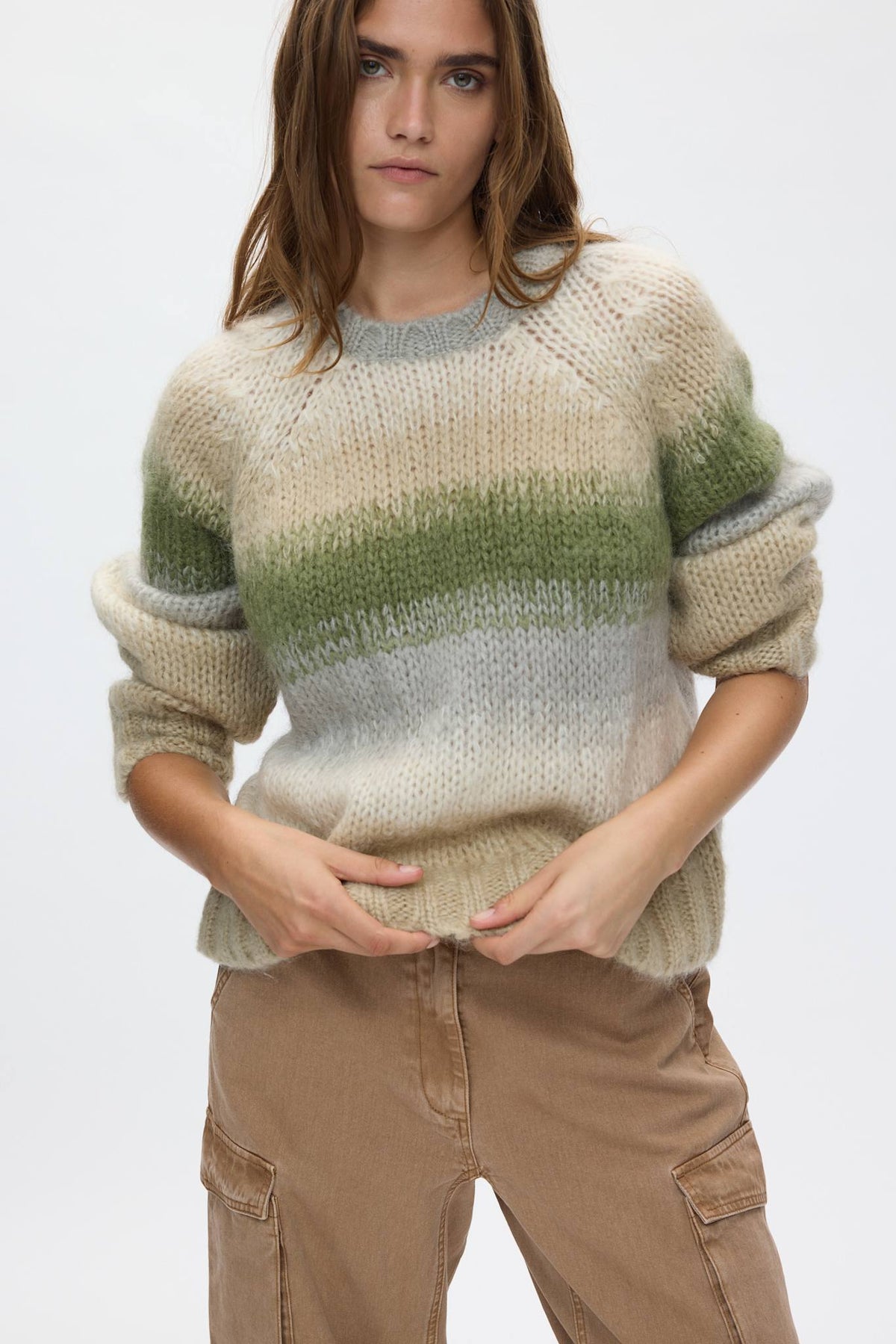 Jasmin - Blurred yarn boxy sweater I Light camel combo 2 - Rabens Saloner