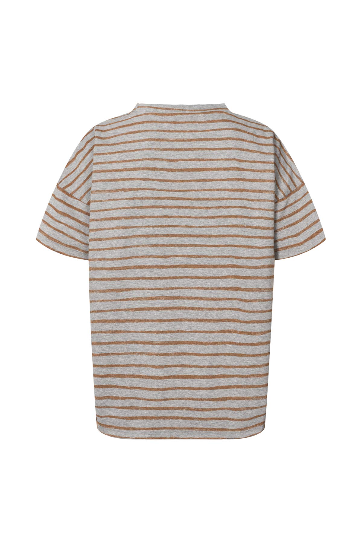 Margot - Light stretch cropped t-shirt I Grey honey stripe 3 - Rabens Saloner