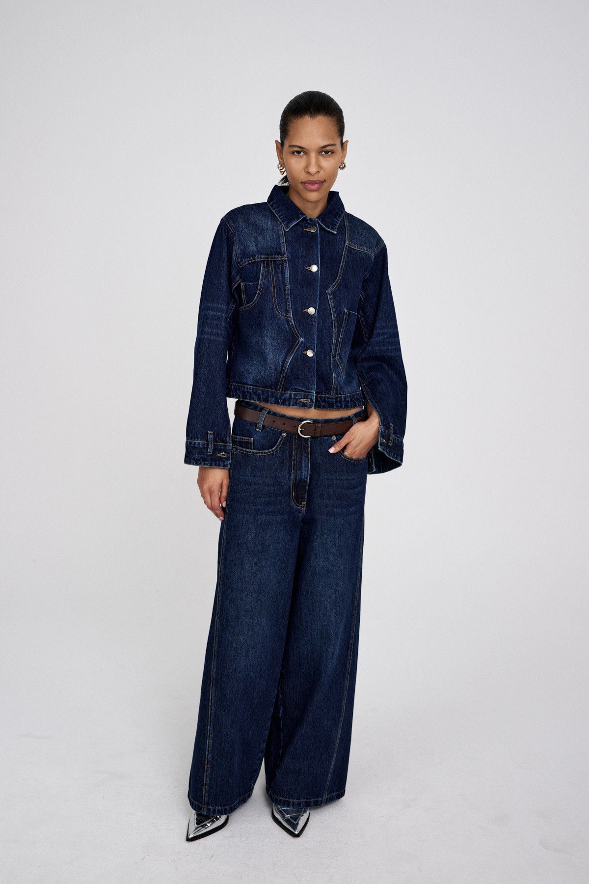 Janny - Patchwork denim jacket I Dark washed indigo 3 - Rabens Saloner