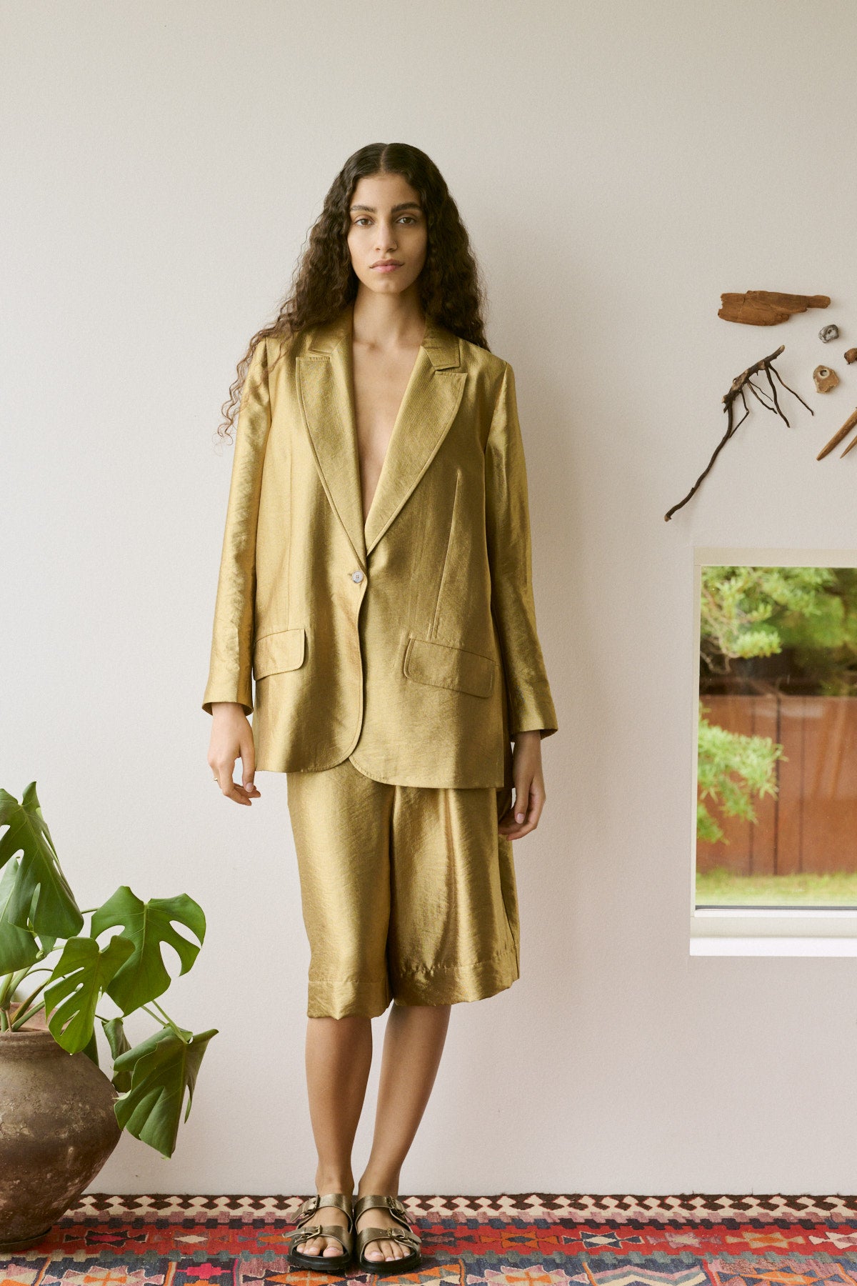 Feliza - Woven gold shorts I Gold 9 - Rabens Saloner