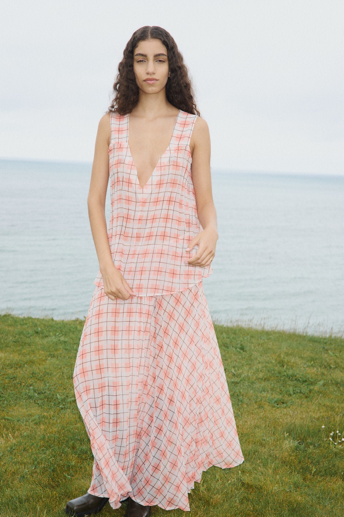 Sage - Transparent check top I Mandarin pleat 11 - Rabens Saloner