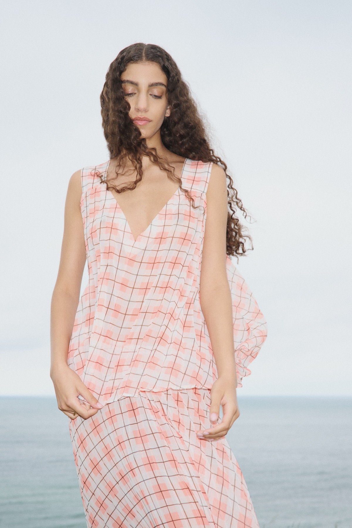 Sage - Transparent check top I Mandarin pleat 12 - Rabens Saloner