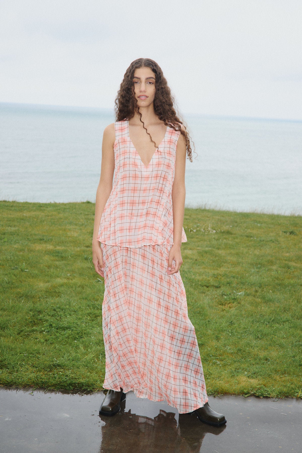 Saki - Transparent check skirt I Mandarin pleat 10 - Rabens Saloner