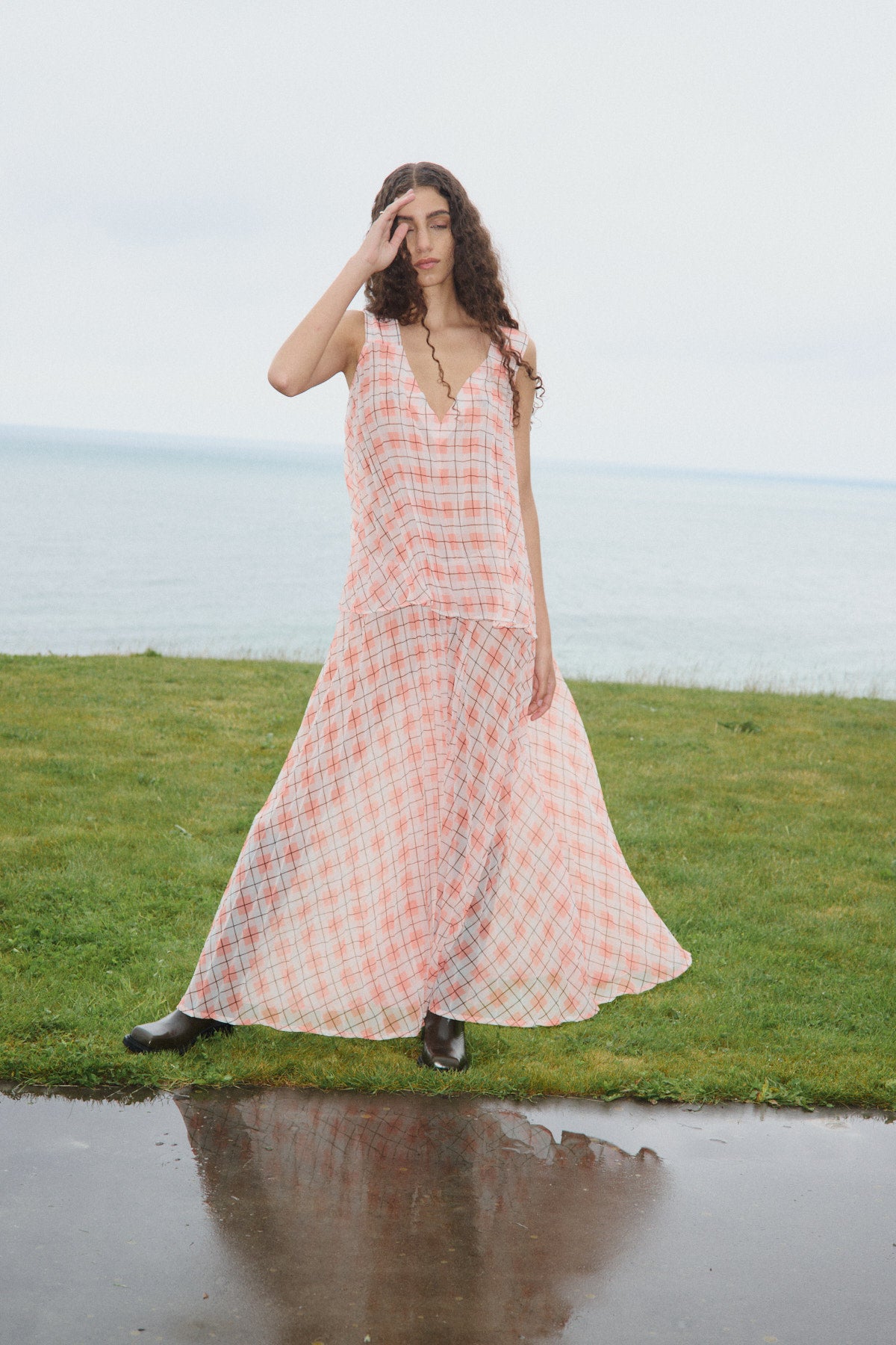 Saki - Transparent check skirt I Mandarin pleat 11 - Rabens Saloner