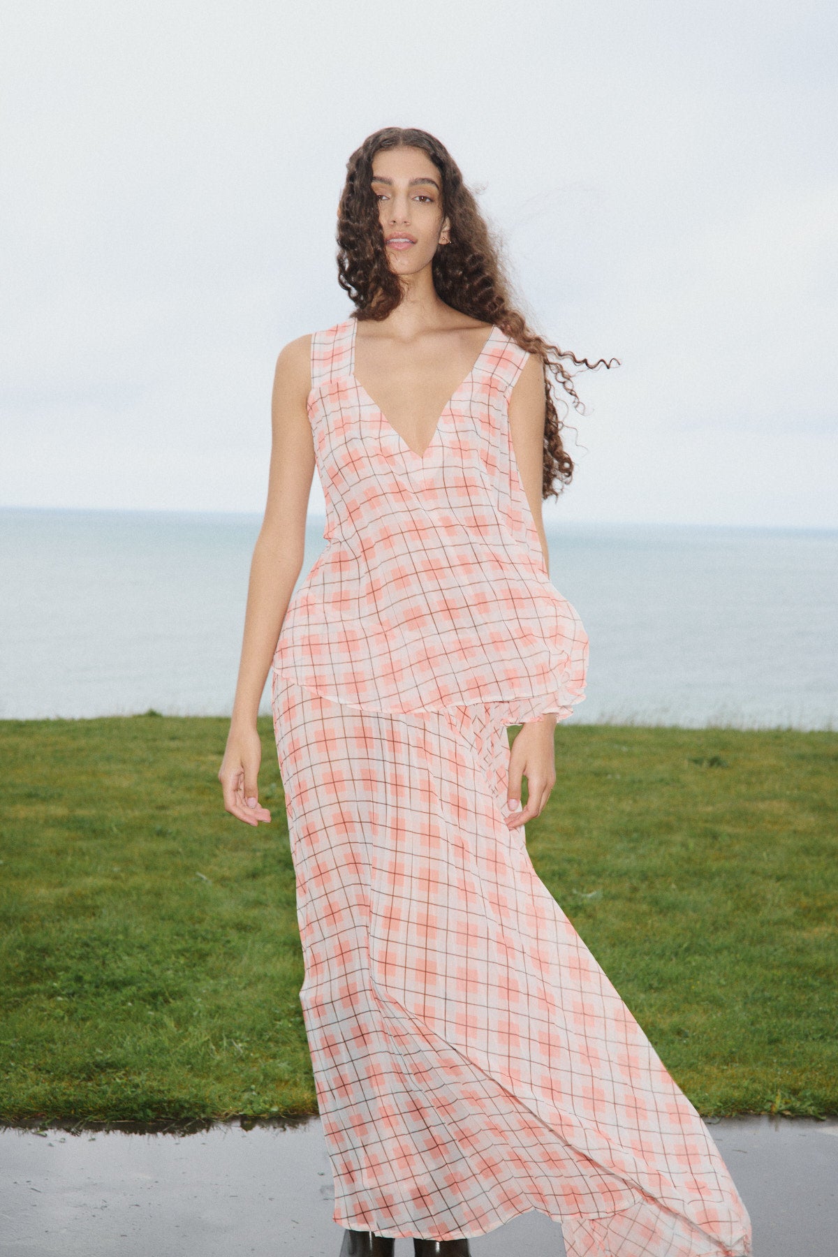 Saki - Transparent check skirt I Mandarin pleat 12 - Rabens Saloner
