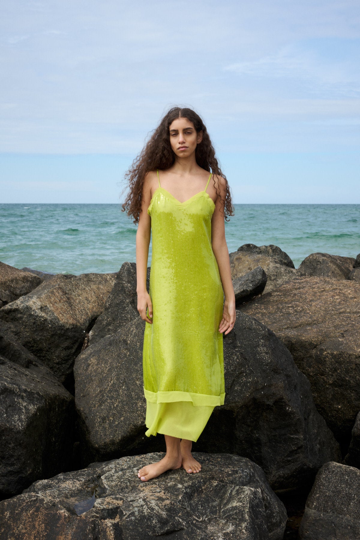 Gloria - Mini sequin strap dress I Chartreuse 13 - Rabens Saloner