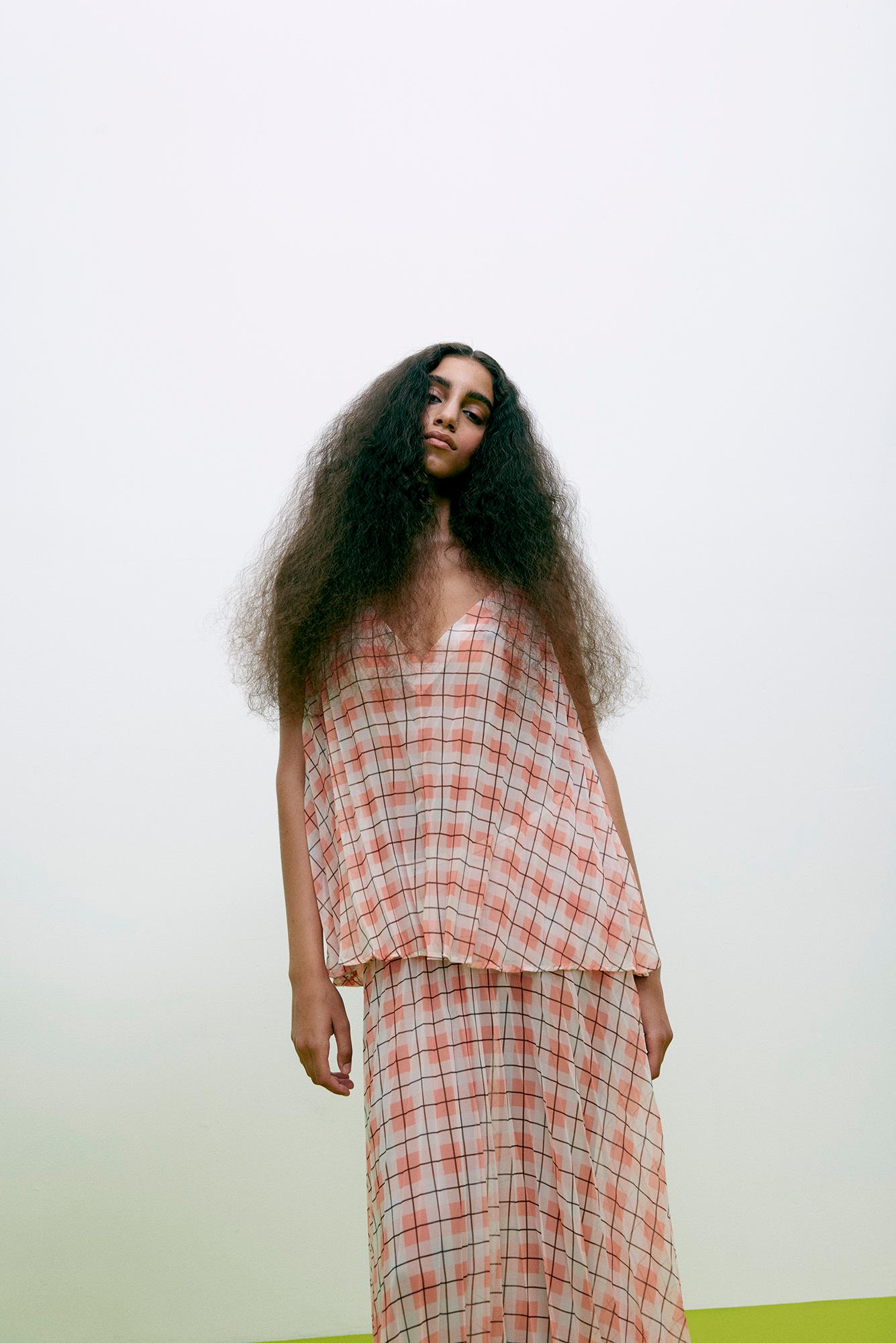 Saki - Transparent check skirt I Mandarin pleat 6 - Rabens Saloner