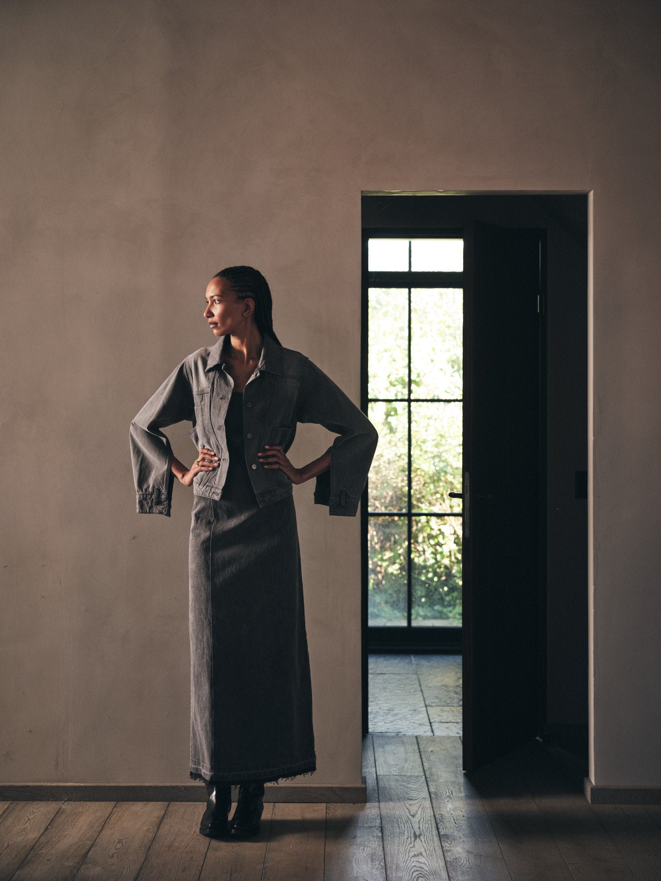 Anizette - Grey denim fitted dress I Washed grey 11 - Rabens Saloner