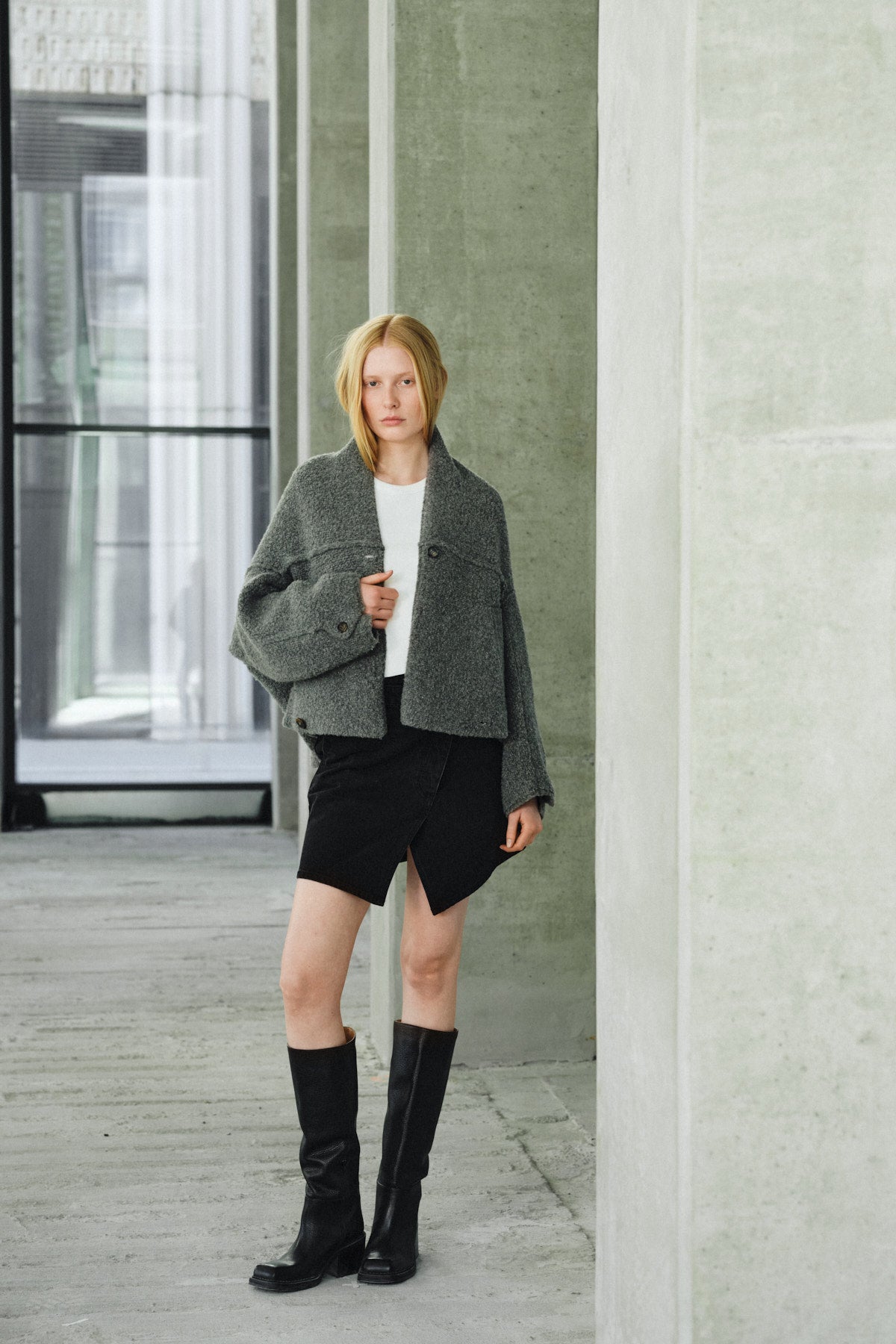 Emel - Sheep knit reverse jacket I Grey melange 8 - Rabens Saloner