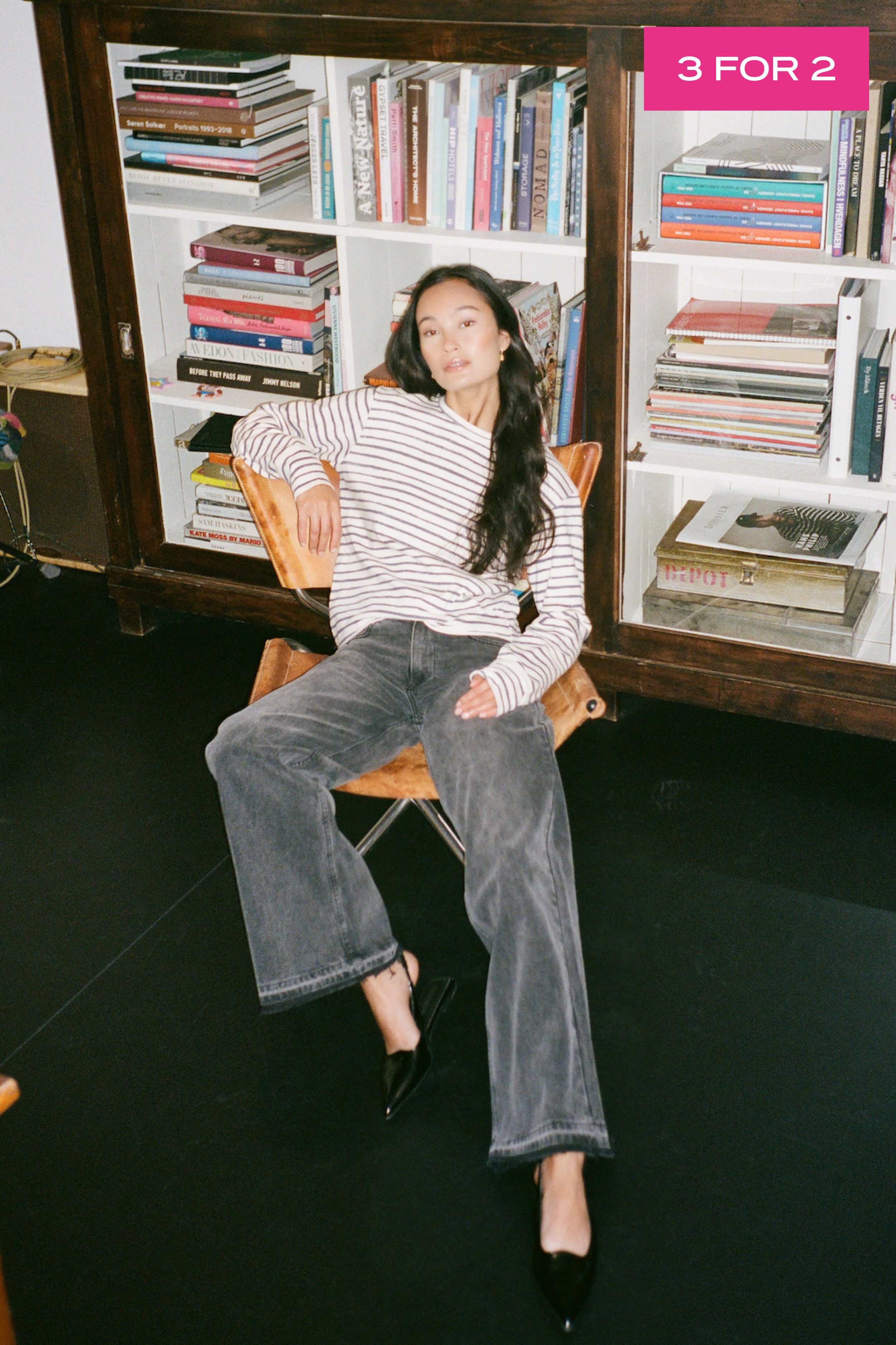 Hila - Light stretch crew neck top I Oyster navy stripe 1 - Rabens Saloner