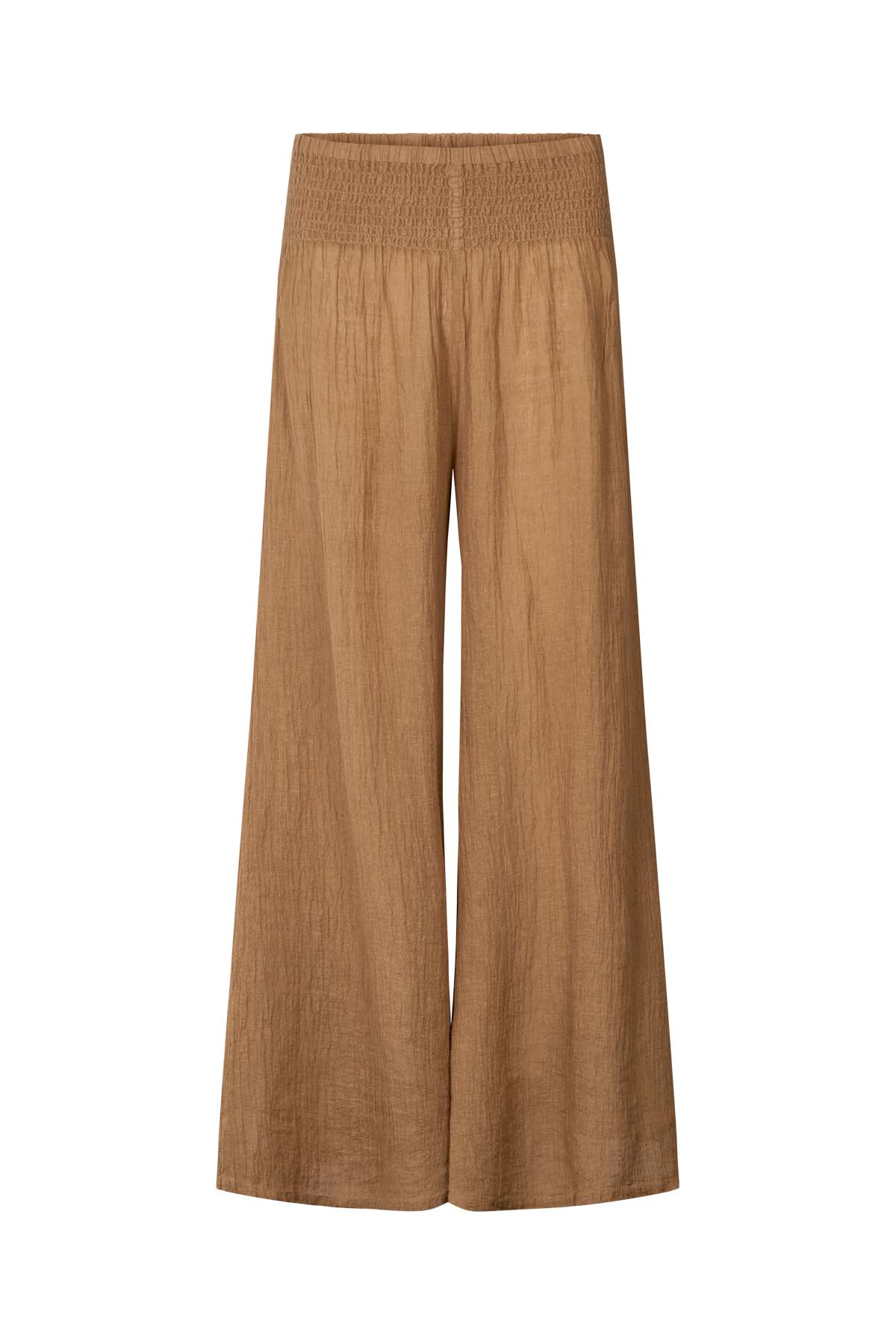 Karam - Crinkled wide leg pants I Walnut 11 - Rabens Saloner