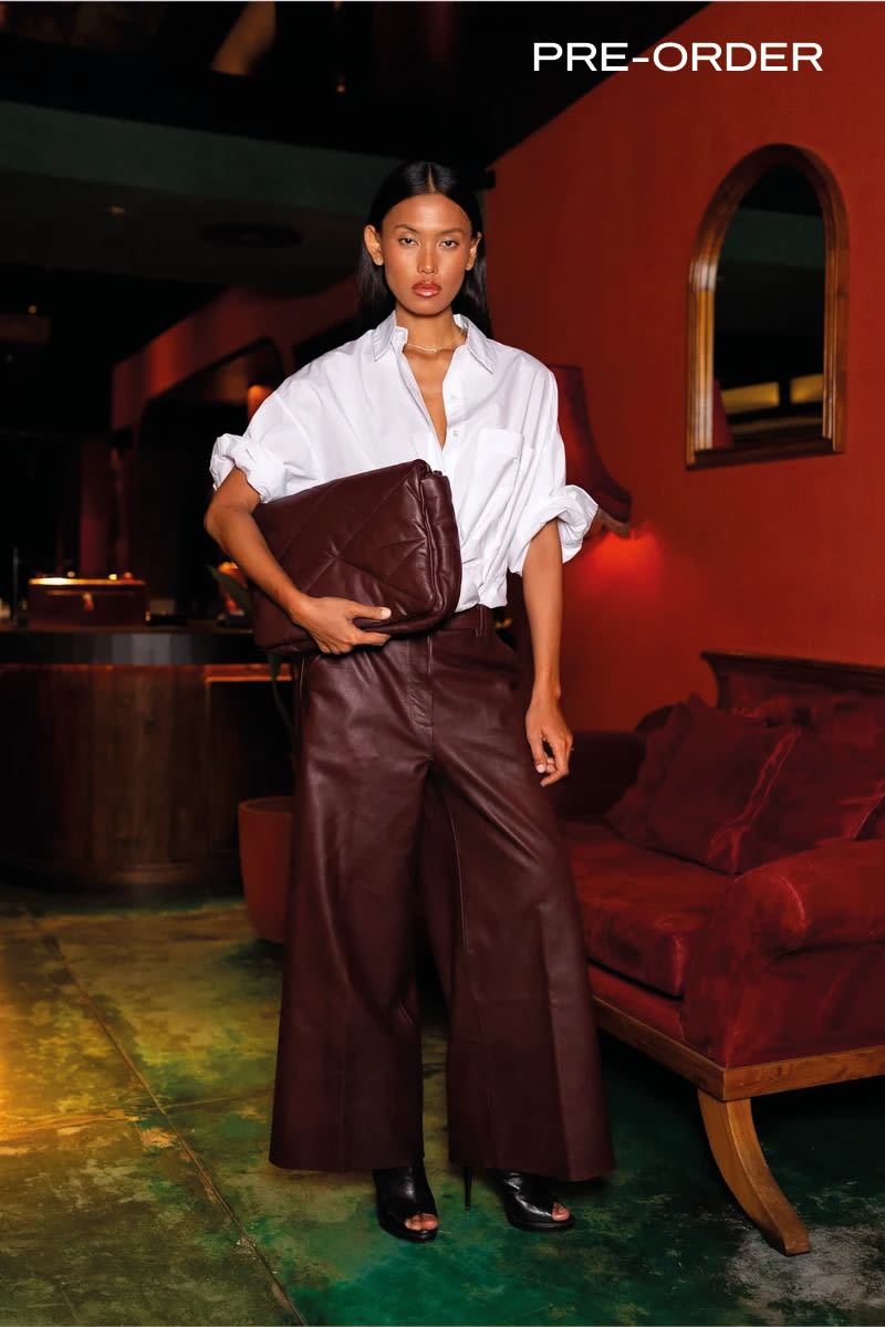 PRE-ORDER I Amari - Leather crop pants I Burgundy 1 - Rabens Saloner